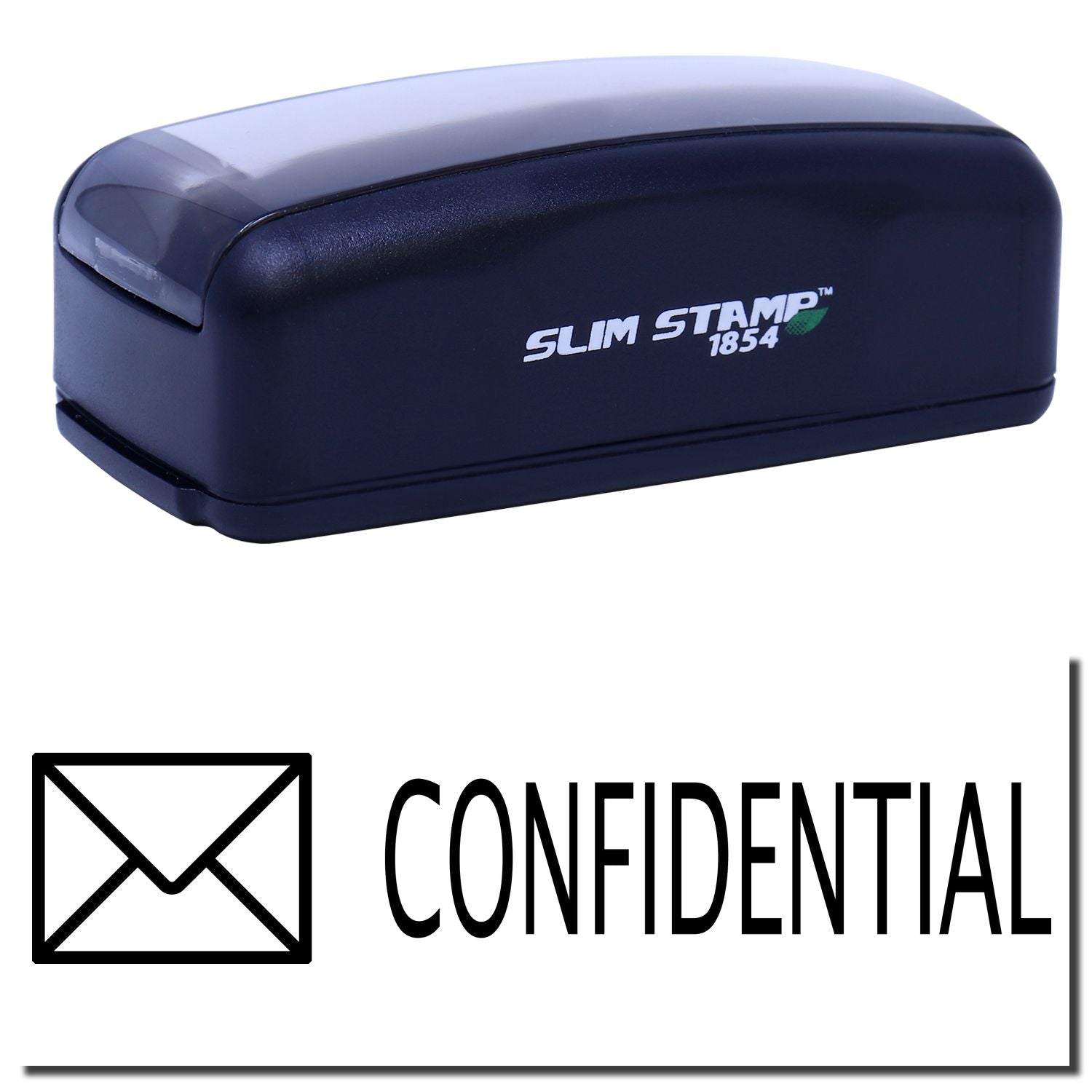 Slim Stamp 1854 self-inking stamp printing CONFIDENTIAL for document marking, privacy labeling on office invoices, files, and paperwork