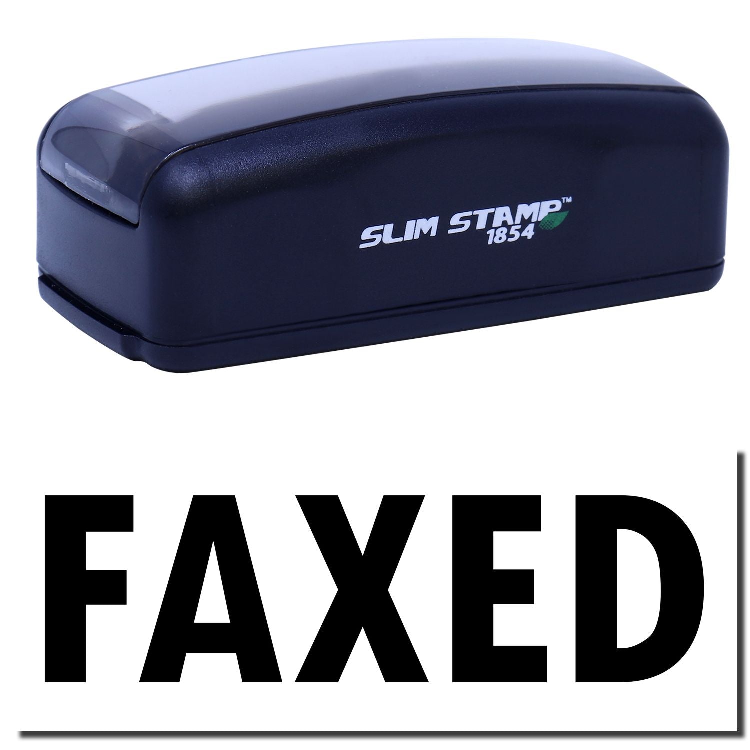 Slim STAMP 1854 ink stamp case with brand logo, showing a compact stamping tool for durable imprinting.