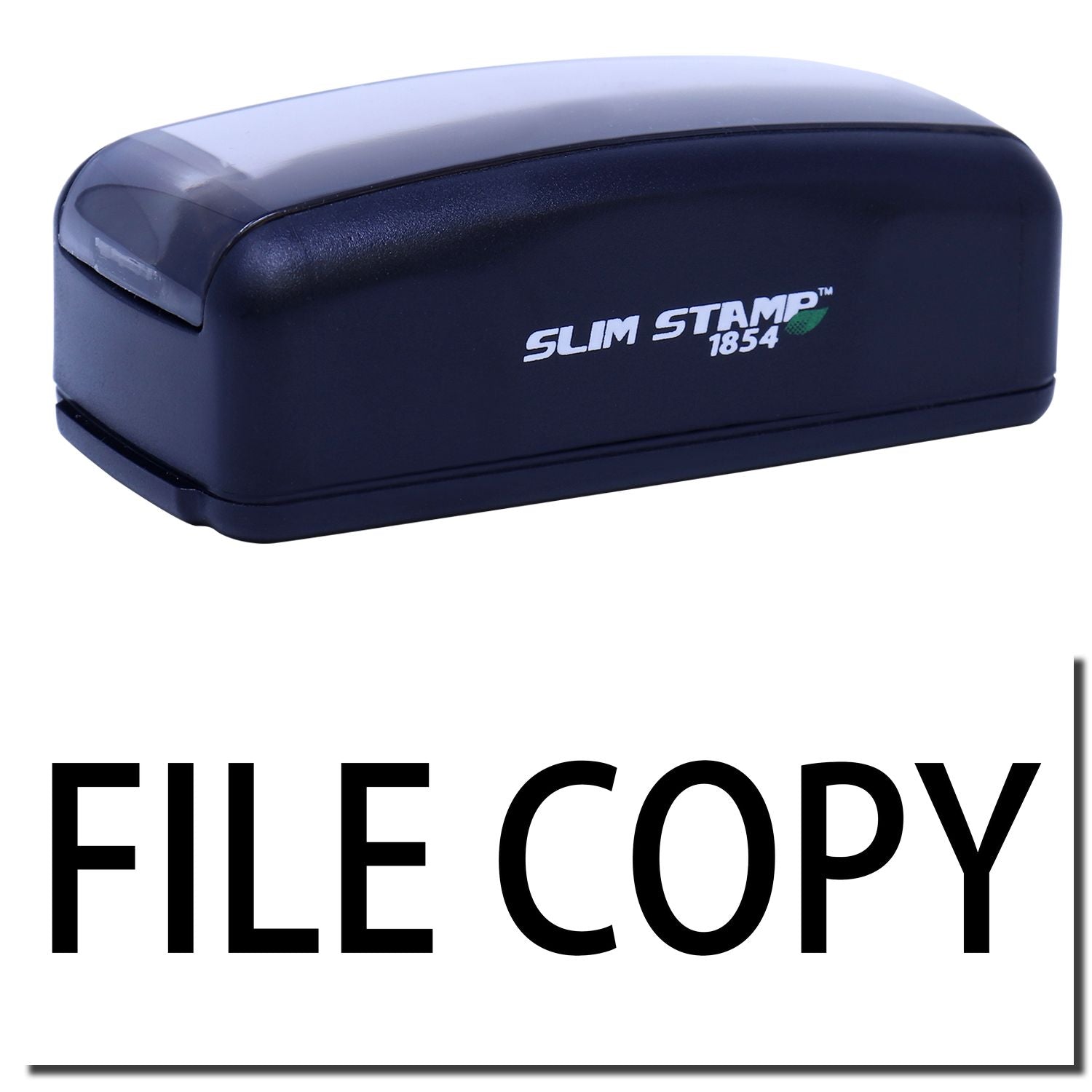 Slim Stamp 1854 self-inking file stamp labeled File Copy for quick document marking and filing.