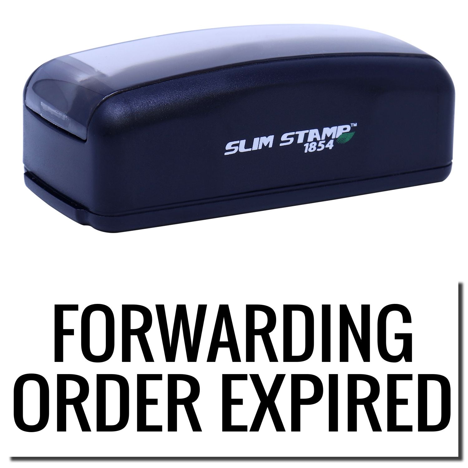 Slim Stamp 1854 return address stamp with Forwarding order expired message for mail forwarding and postage status.