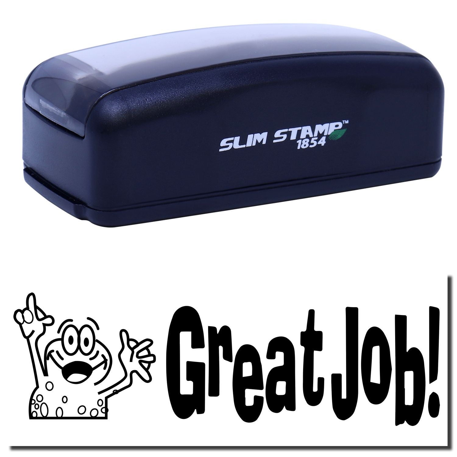 Slim Stamp 1854 custom rubber stamp for crafts and classroom, featuring the Great job! message.