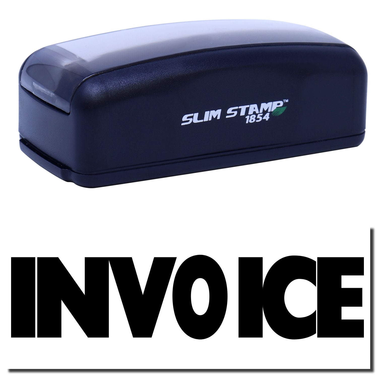 Slim Stamp 1854 ink stamp with INVOICE logocompact office tool for marking receipts, invoices, and documents.