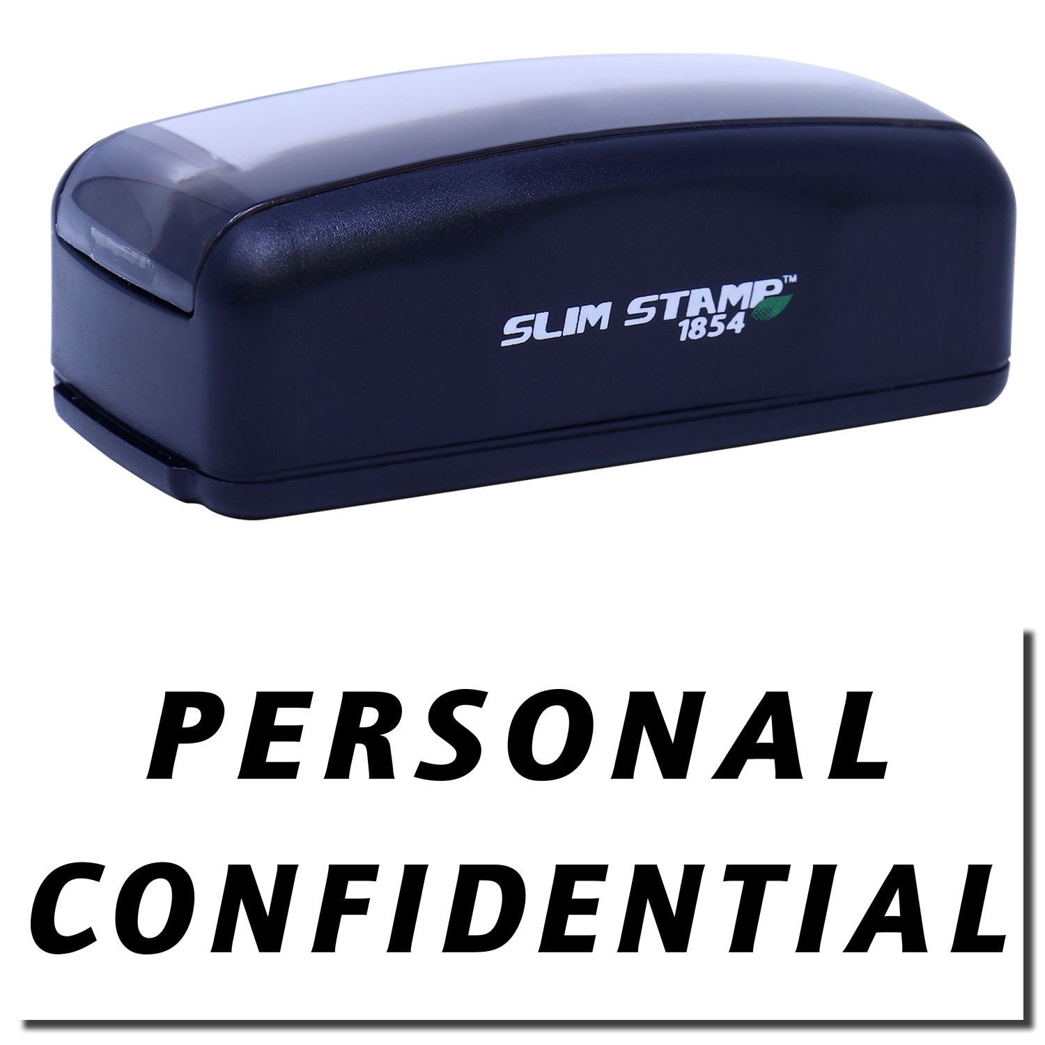 Slim Stamp 1854 personal confidential rubber stamp showing PERSONAL and CONFIDENTIAL for labeling office files, mail, and folders.
