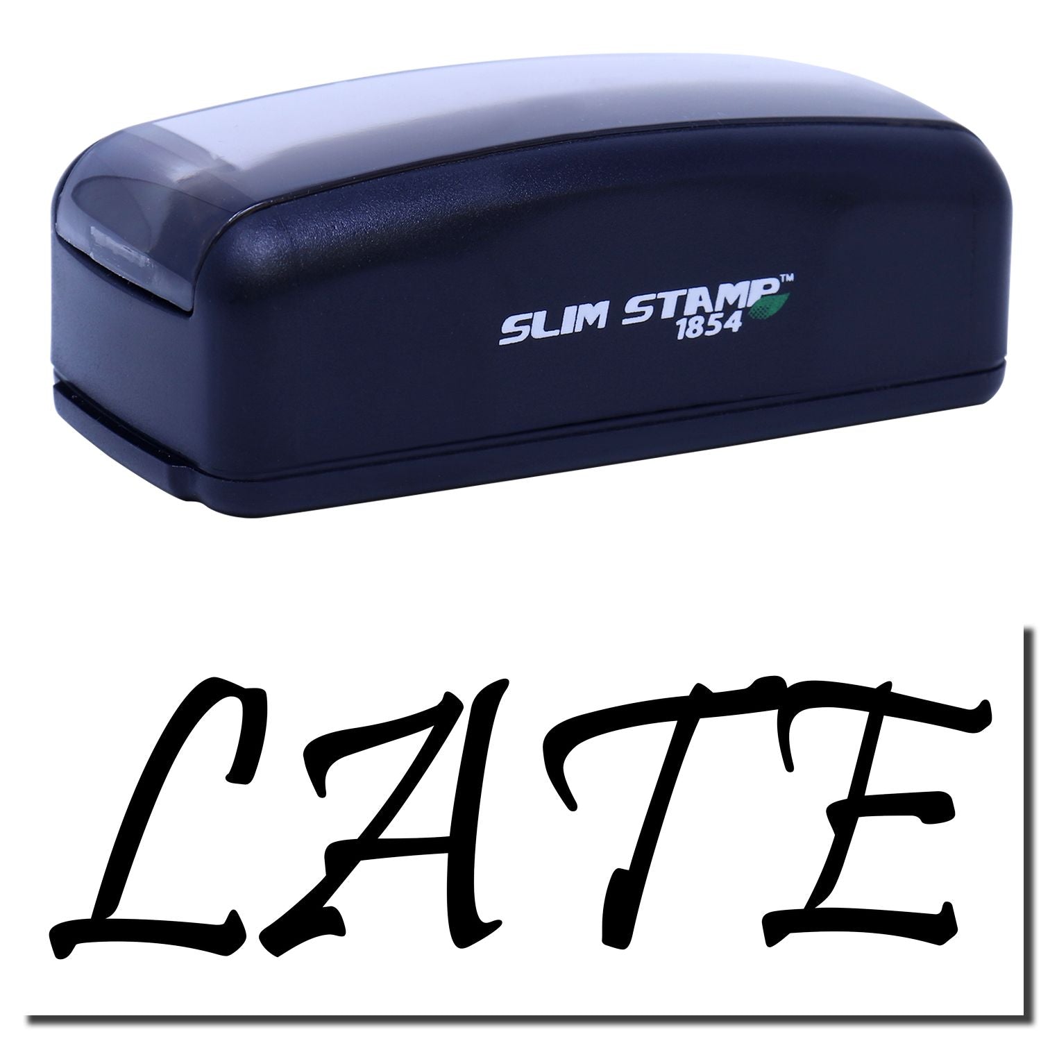 Slim STAMP 1854 portable date stamp for quick, durable imprintsproduct branding on the stamp head.