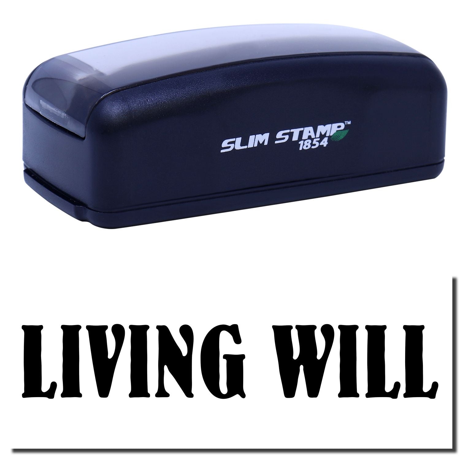 Slim Stamp 1854 compact stamp logo showing the self-inking stamping device for clear ink impressions.