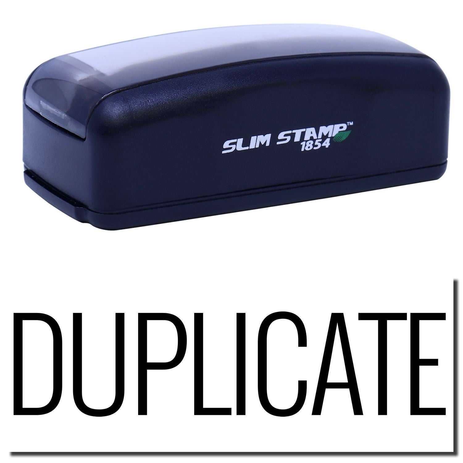 Slim Stamp 1854 self-inking stamp for document duplication, showing the product logo and DUPLICATE branding.