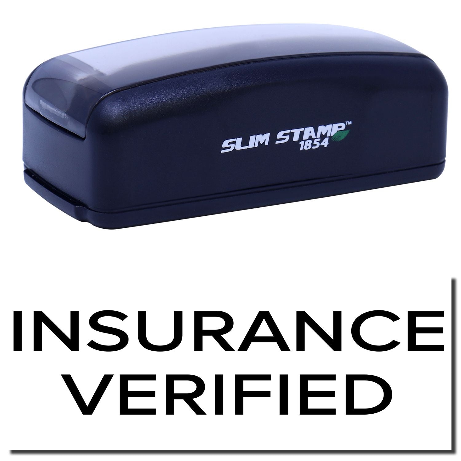 Slim Stamp 1854 ink stamp labeled Insurance Verified, used to confirm insurance documents and verification paperwork for claims and policy processing.