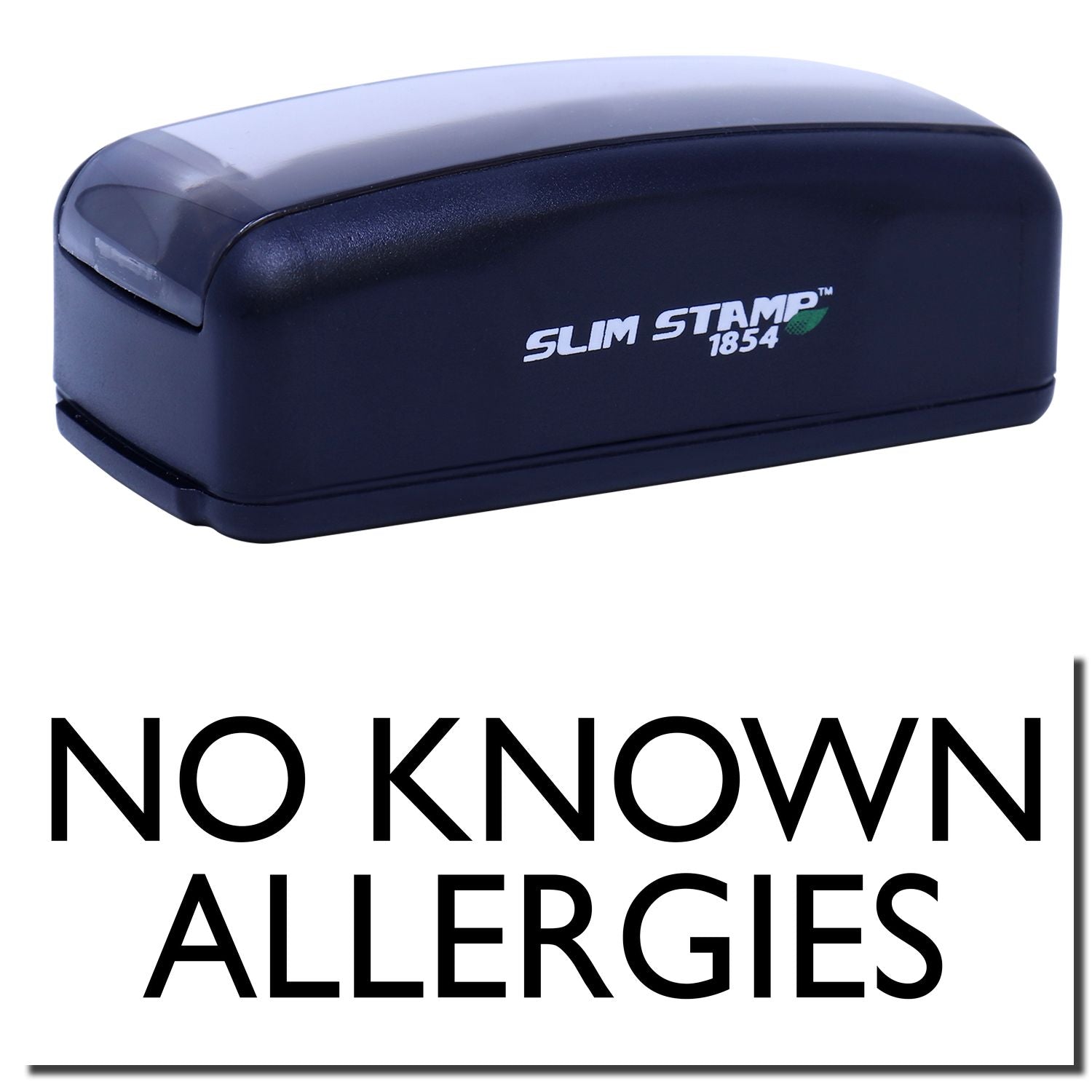 Slim STAMP 1854 device with No Known Allergies claim for allergen-free skincare or cosmetic labeling.