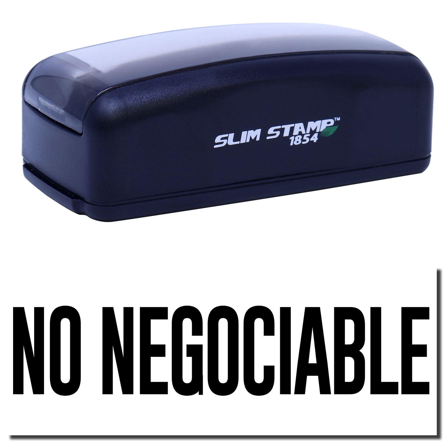 Slim Stamp 1854 self-inking stamp showing NO NEGOCIABLE message for office paperwork and documents.
