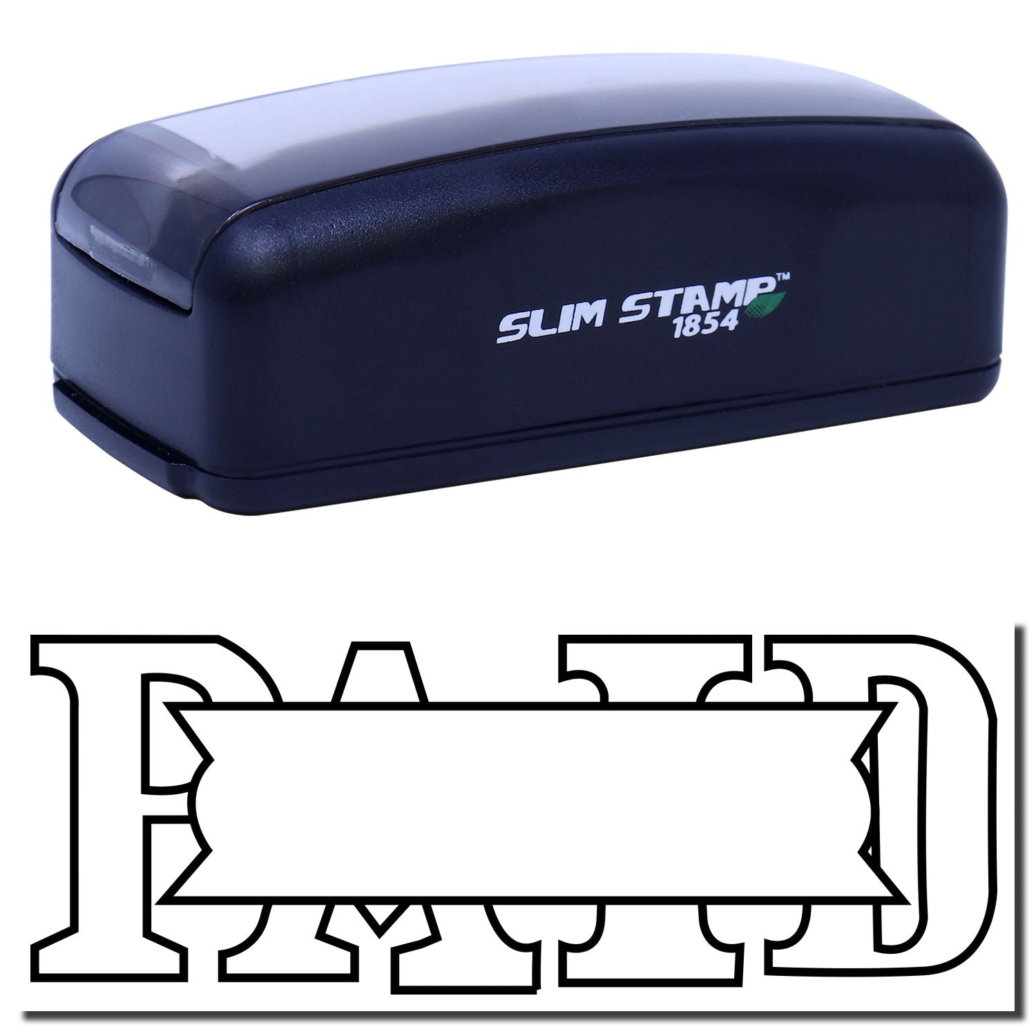 Slim Stamp 1854 compact stamp showing print alignmentuseful for clear, consistent labeling in office and warehouse inventory.