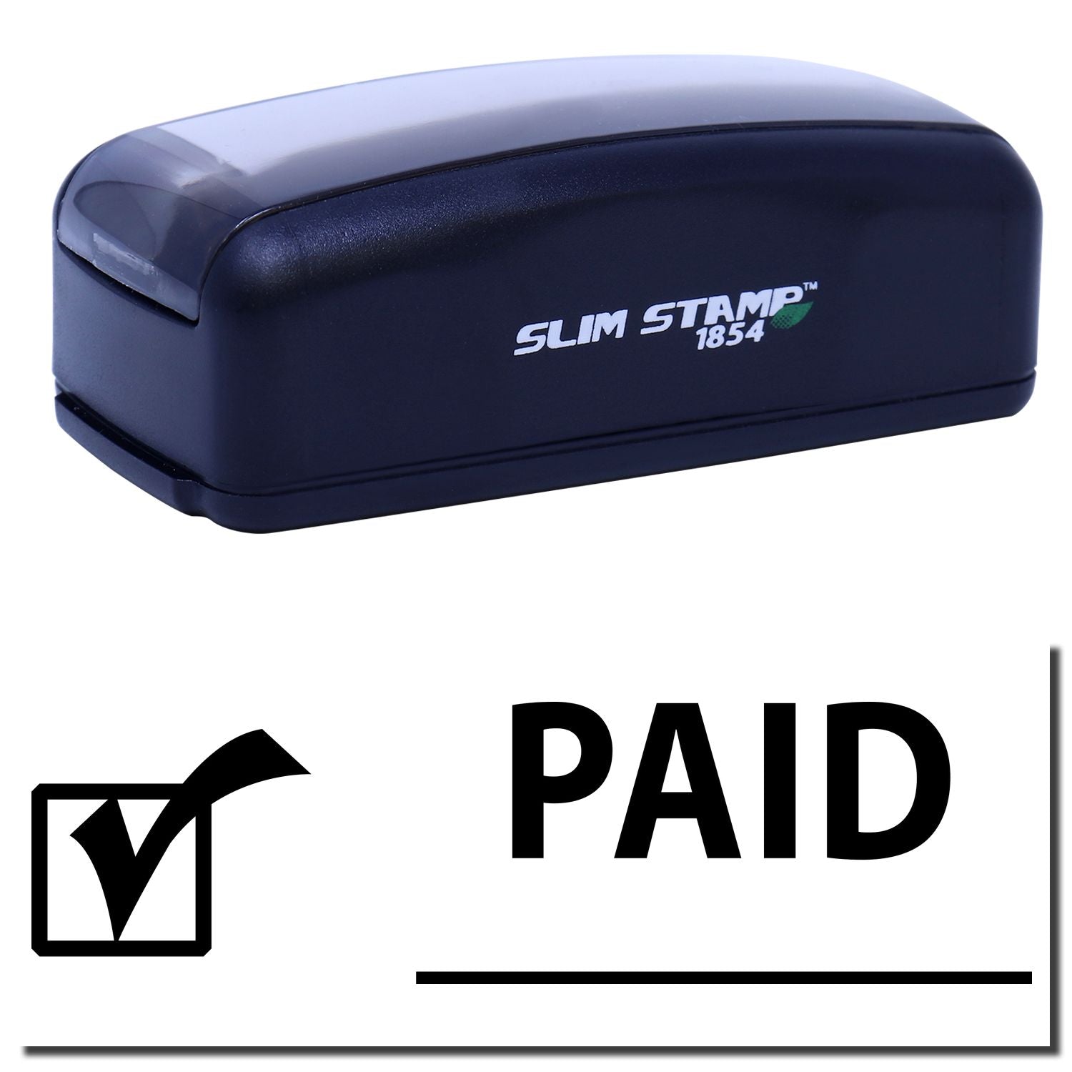 Slim Stamp 1854 ink stamp for document approvals, showing KY logo and PAID imprint for quick processing