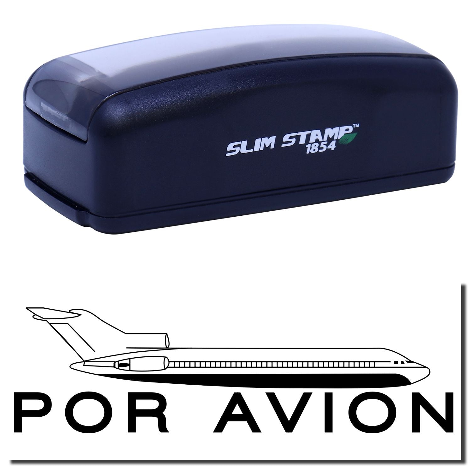 Slim STAMP 1854 Por Avion shipping stamp with aircraft logo for fast envelope and mail labeling processing.