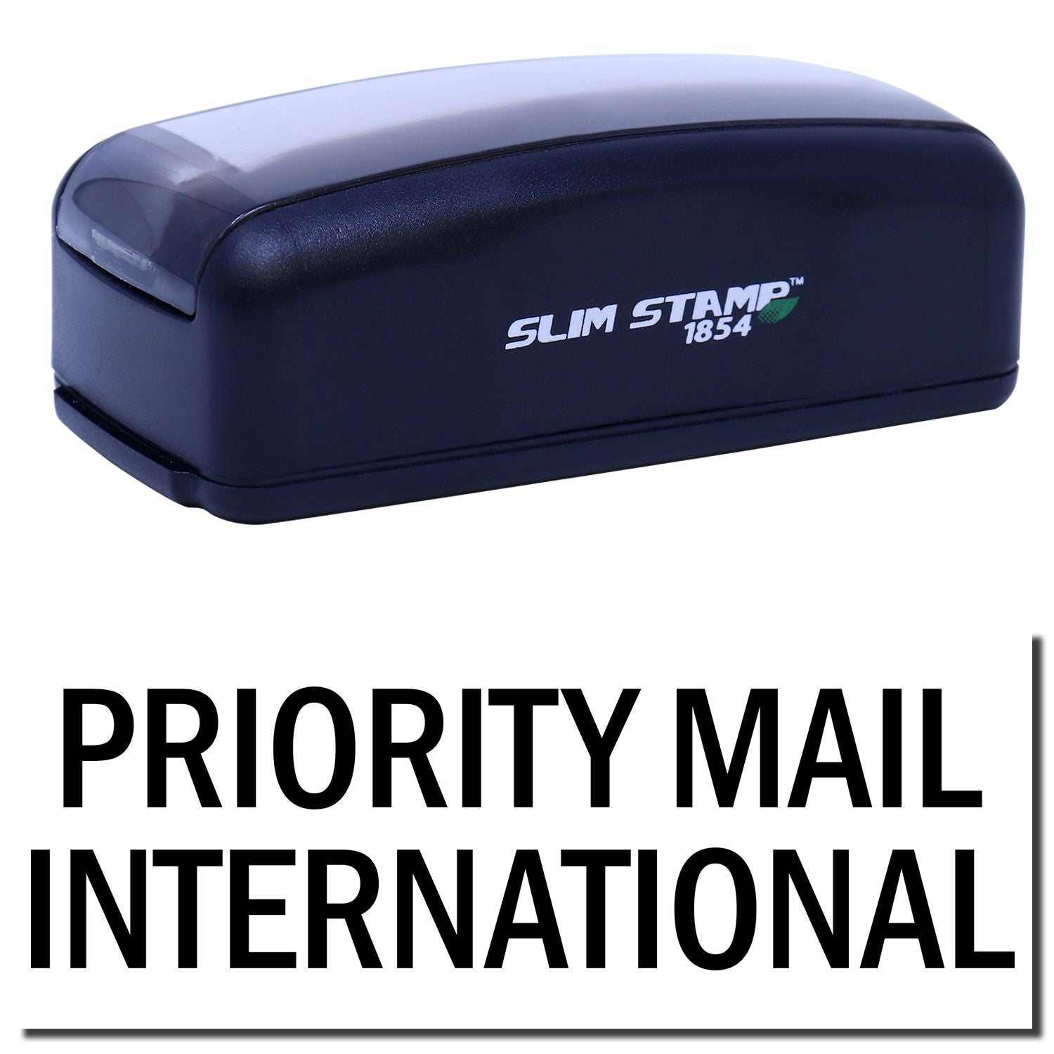USPS Priority Mail International Slim Stamp 1854 postal label for shipping worldwide, with Slim Stamp branding.