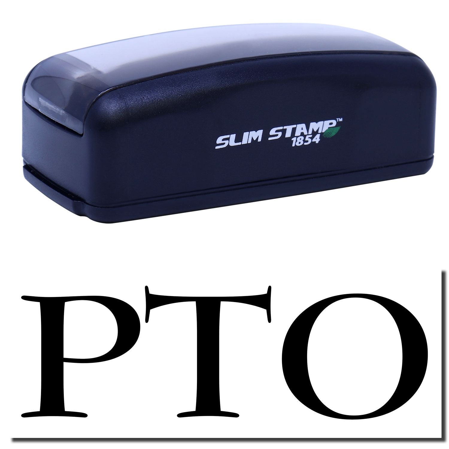 Slim Stamp 1854 compact ink stamp for office labeling and quick document marking, featuring a slim imprint design for all-day use.