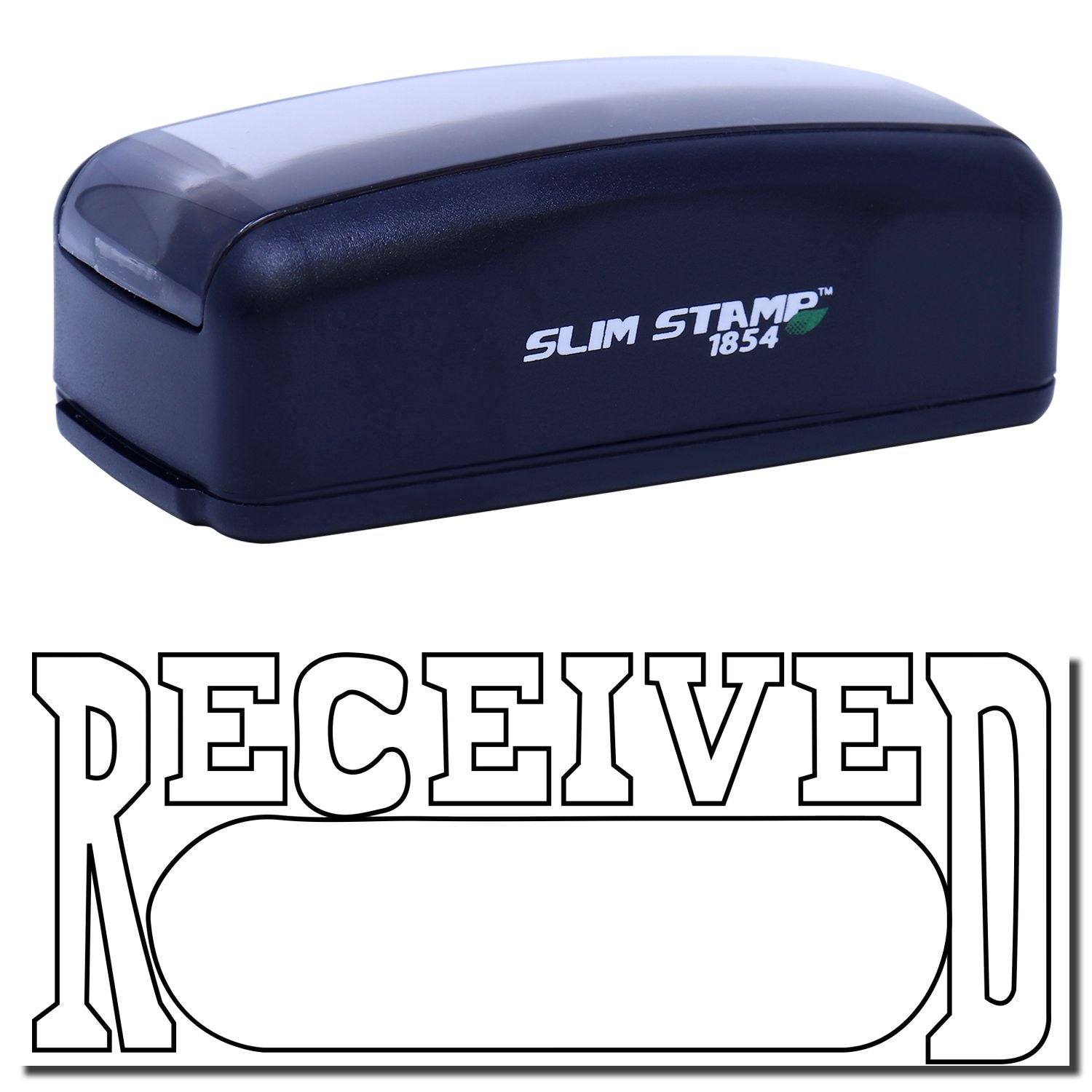 Slim Stamp 1854 navy blue handheld ink stamp for precise imprinting, product photo for branding and marking.