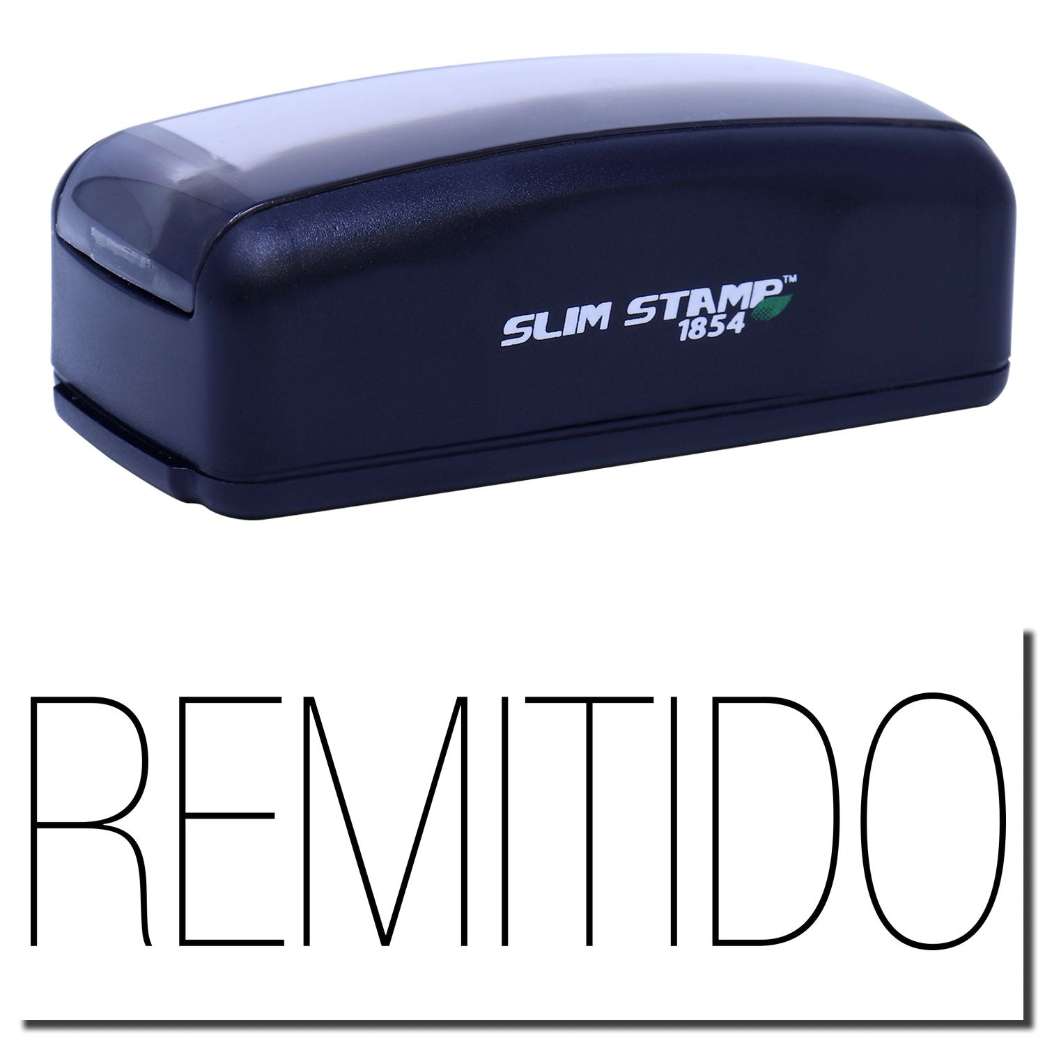 Slim Stamp 1854 compact stamping device in blue, showing brand logo for precise date or label printing.