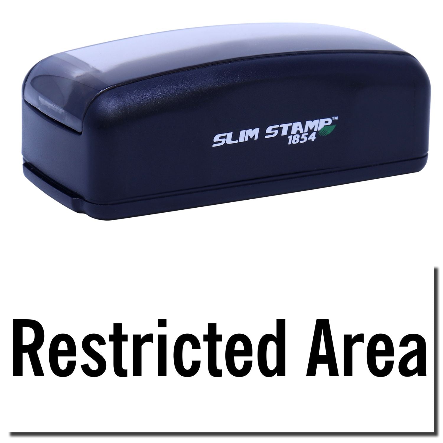 Slim STAMP 1854 restricted area stamp label for workplace safety signage and access control marking.