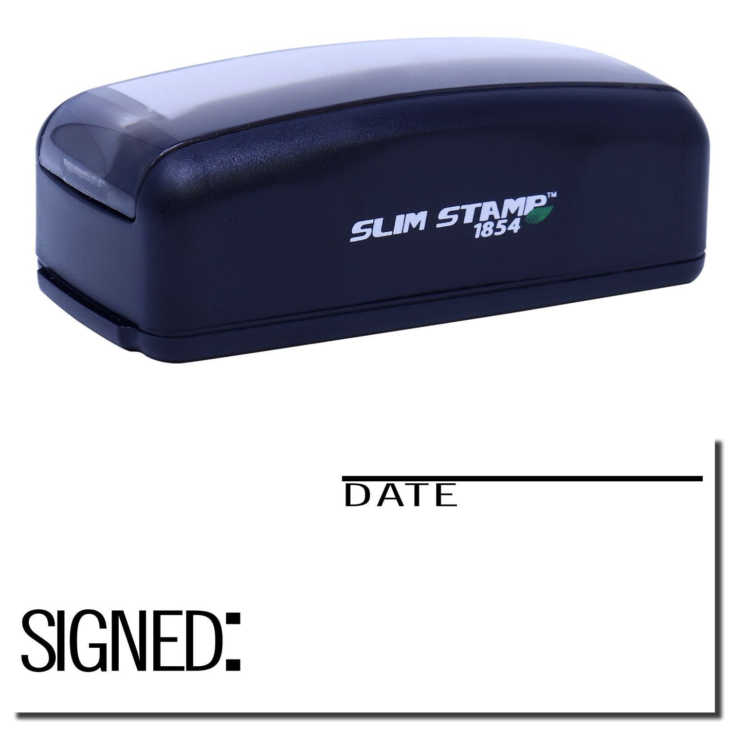 Slim Stamp 1854 self-inking date stamp labeled DATE, for fast office document marking, paperwork tracking, mail and inventory labeling.
