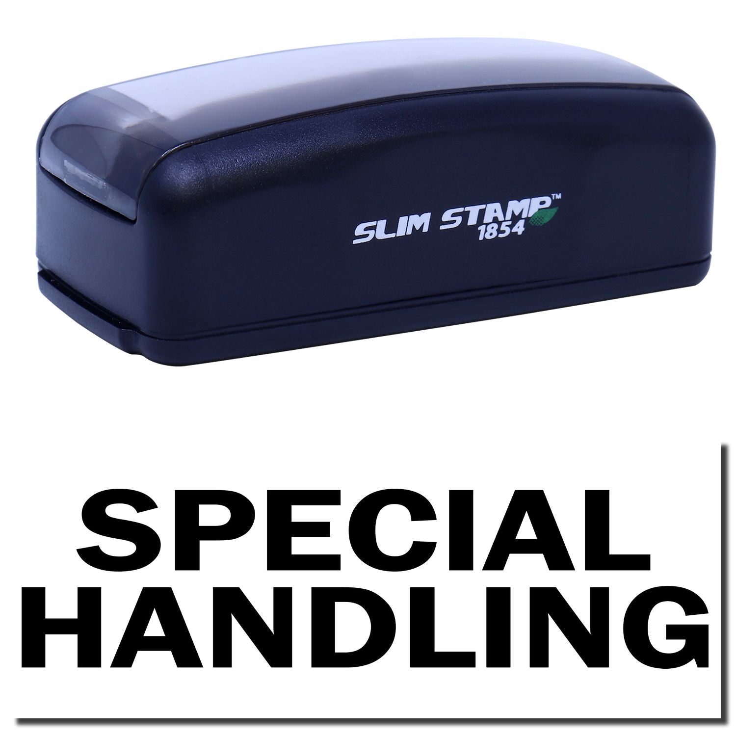 Slim Stamp 1854 self-inking stamp logo with special handling text for accurate parcel marking.