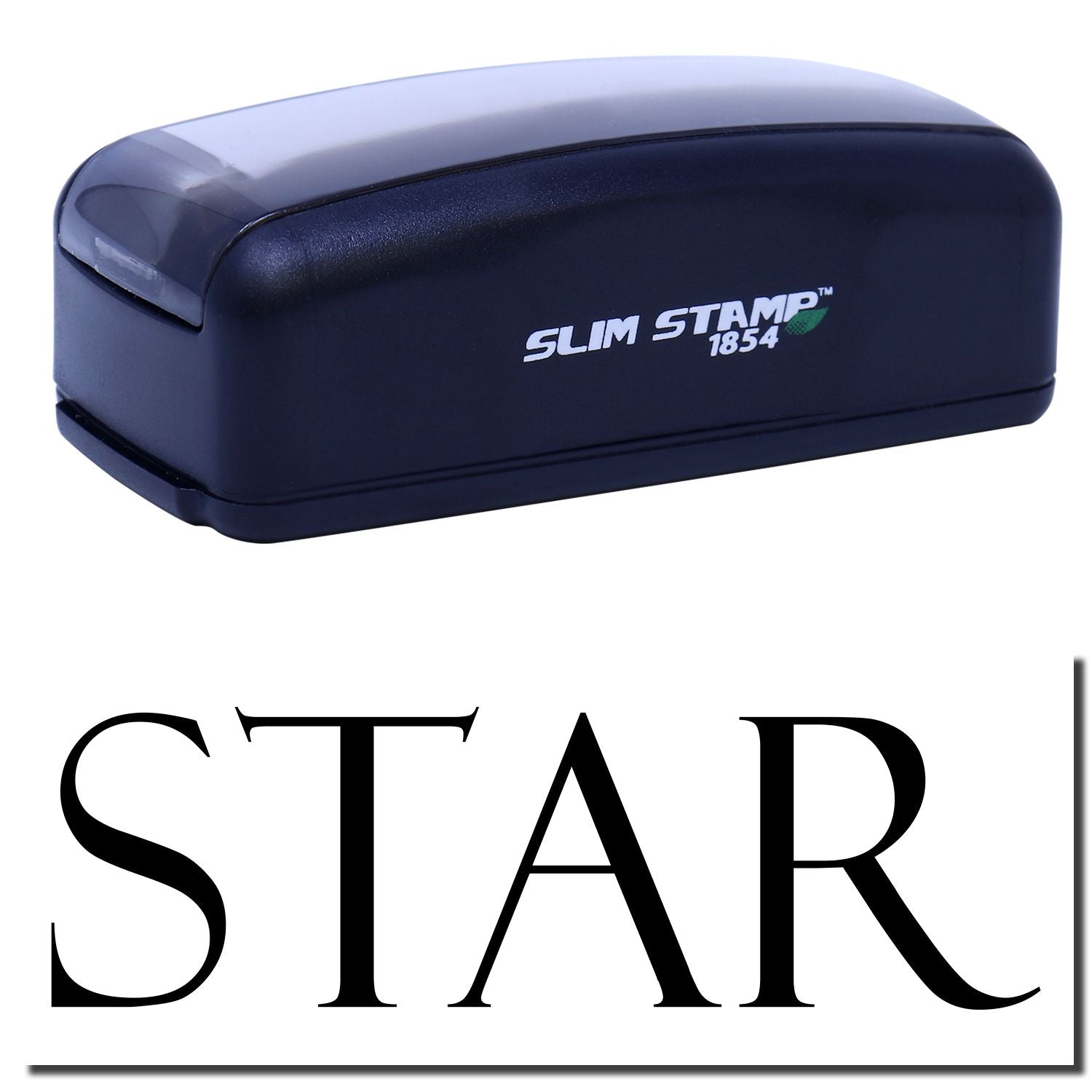 SLIM STAMP 1854 desktop self-inking ink stamp for quick imprinting on documents and packaging, brand logo on device at home or office.