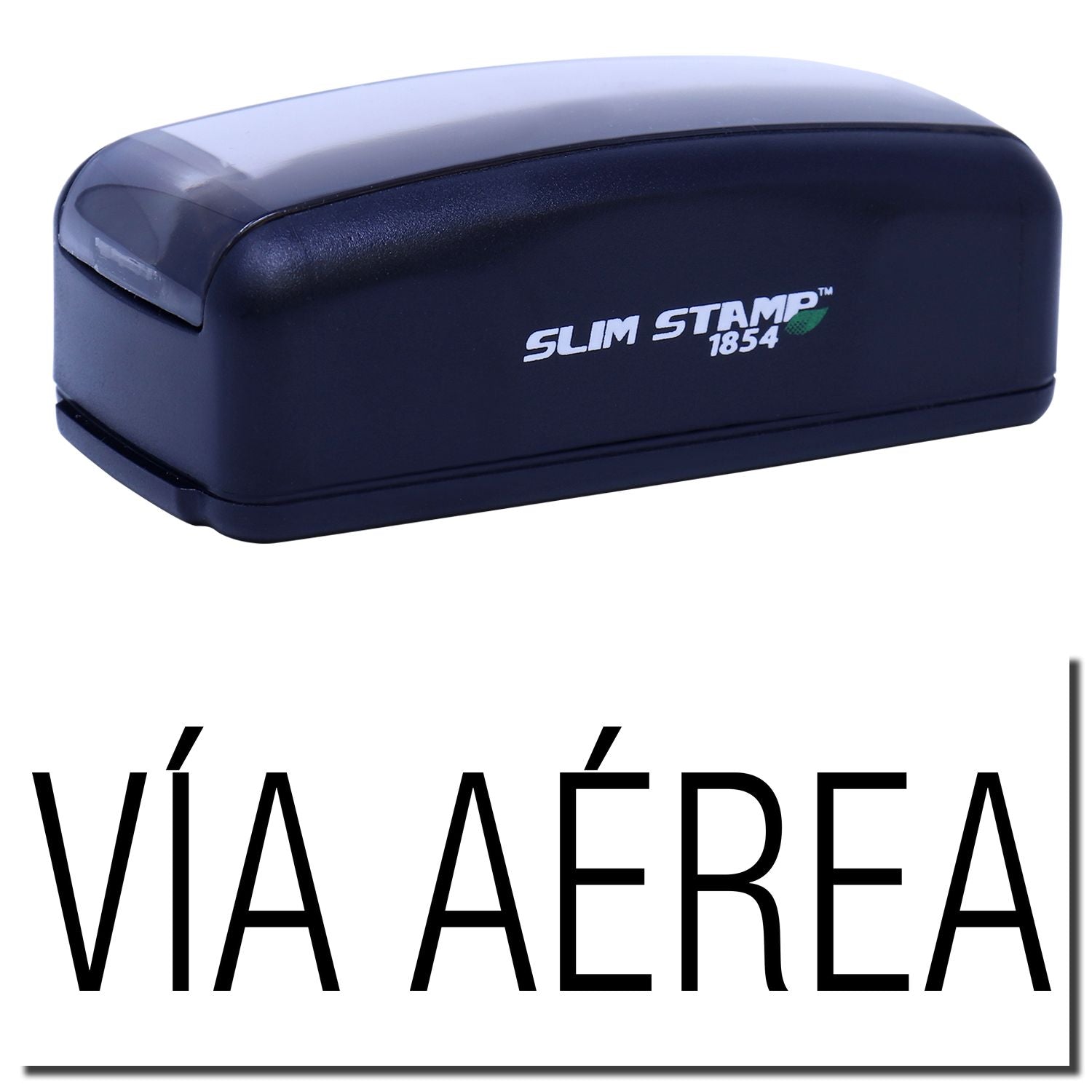 Self-inking SLIM STAMP 1854 'VIA AEREA' postal ink stamp for air mail shipping labels on envelopes and packages.