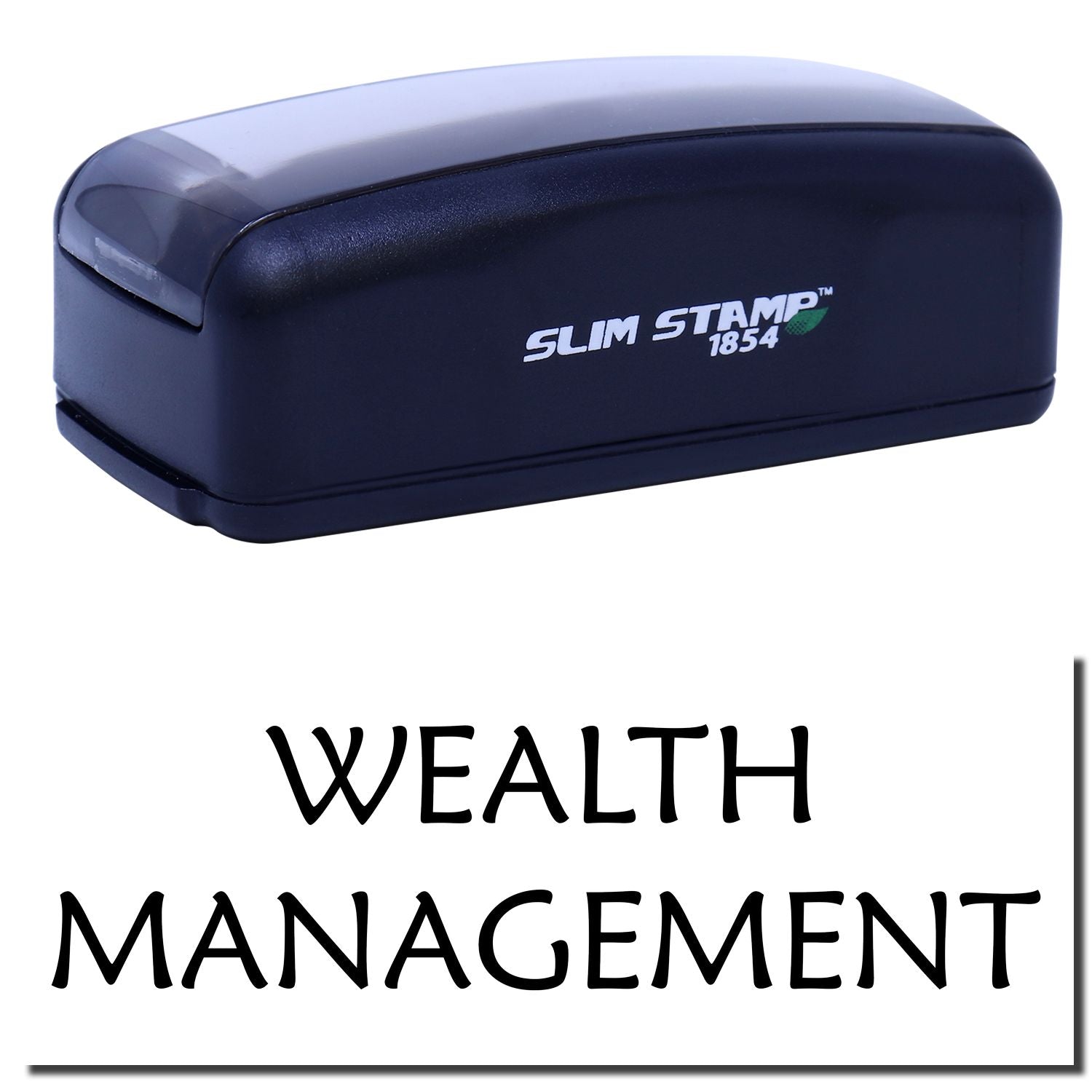Slim Stamp 1854 ink stamp for wealth management branding, isolated product image with WEALTH MANAGEMENT text.
