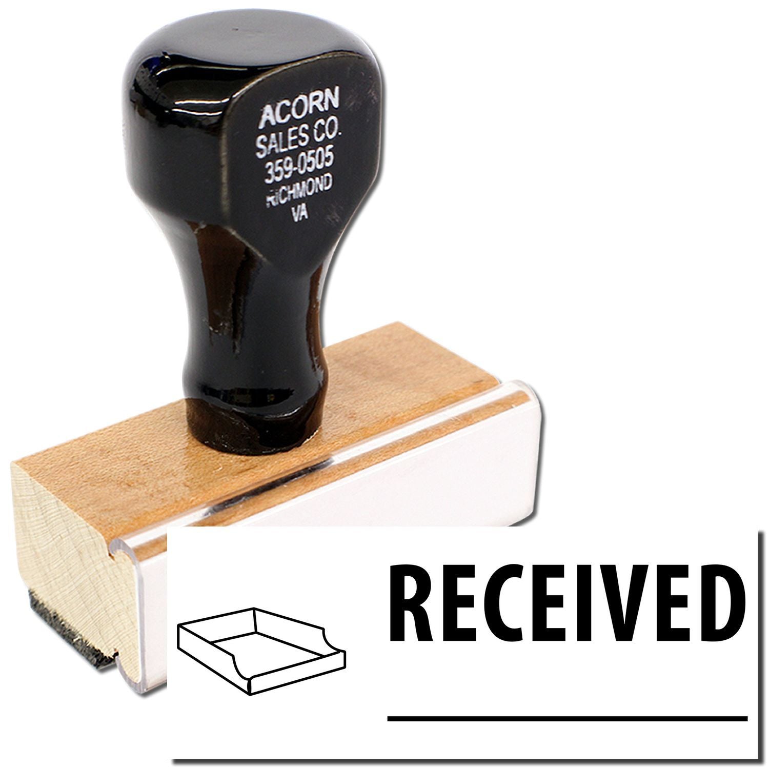 Acorn Sales Co rubber stamp marked RECEIVED, with 359-0505 Richmond VA imprint for shipping and paperwork.