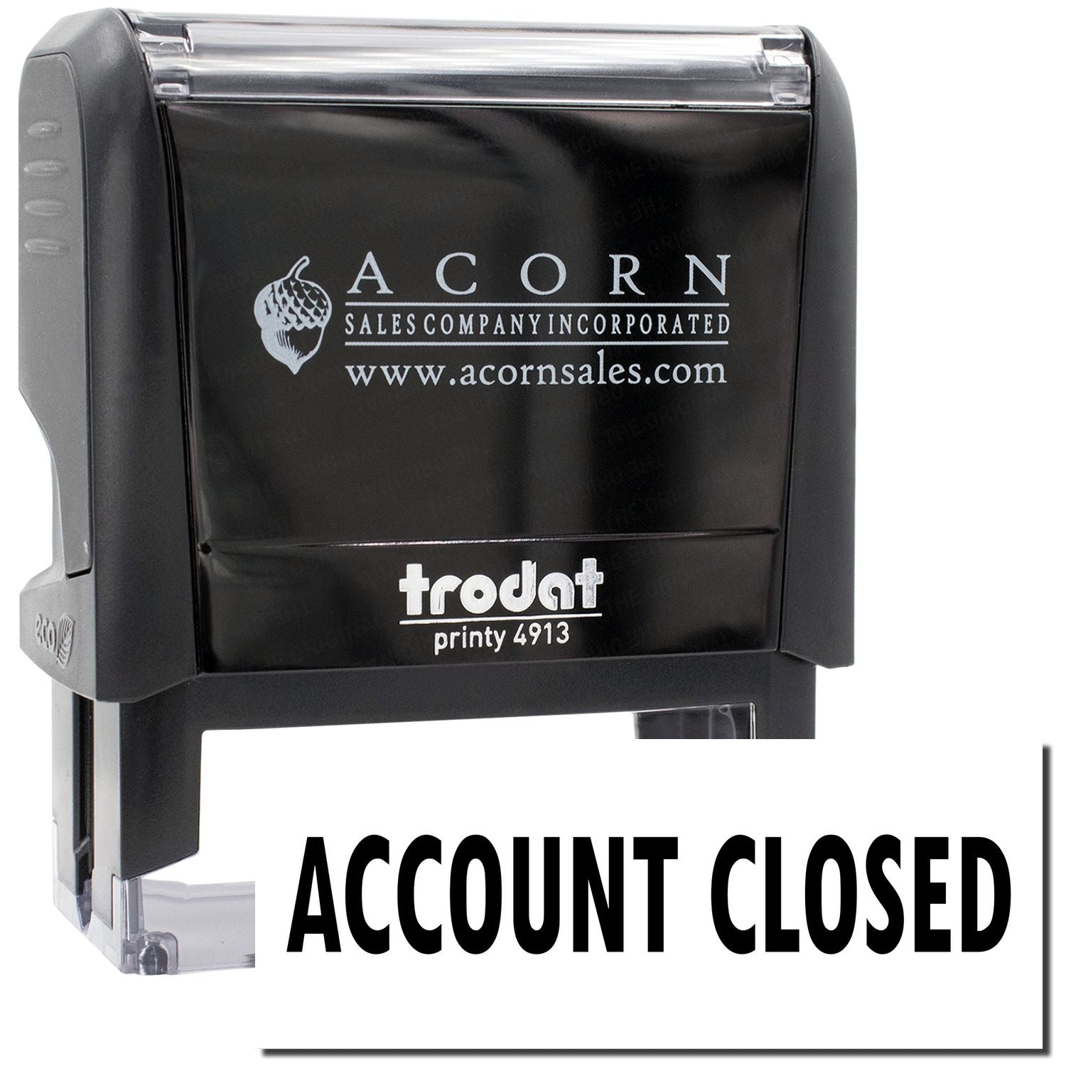 Acorn Sales Account Closed stamp for business mailing, print 4913black ink dater for paperwork and envelopes.