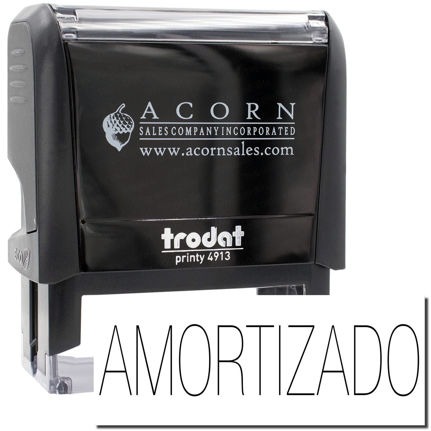 Acorn Sales Company Inc self-inking stamp, Printy 4913, marked AMORTIZADO for document stamping