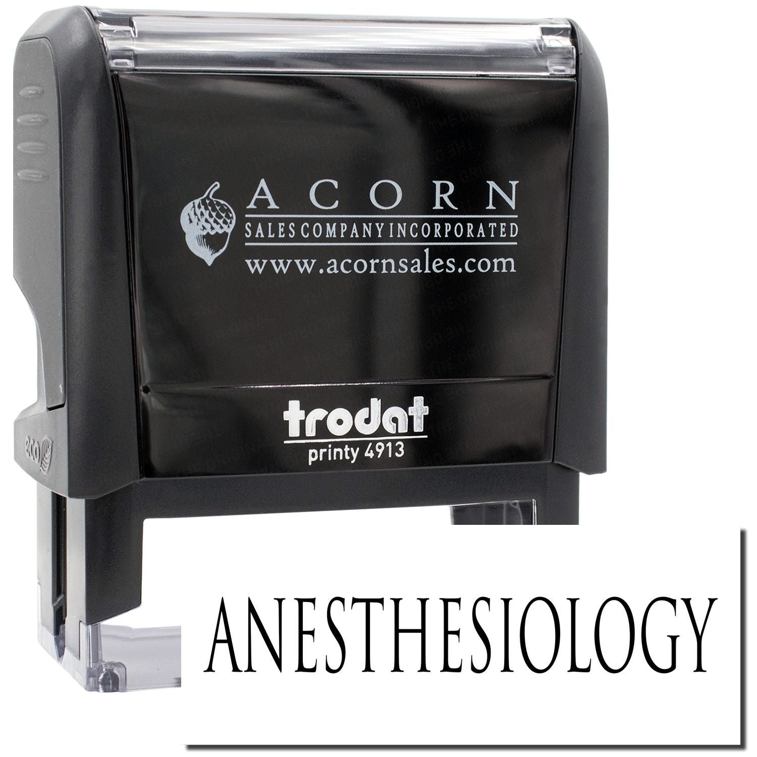 Acorn Sales Printy 4913 self-inking stamp labeled Anesthesiology for medical office paperwork and documentation.