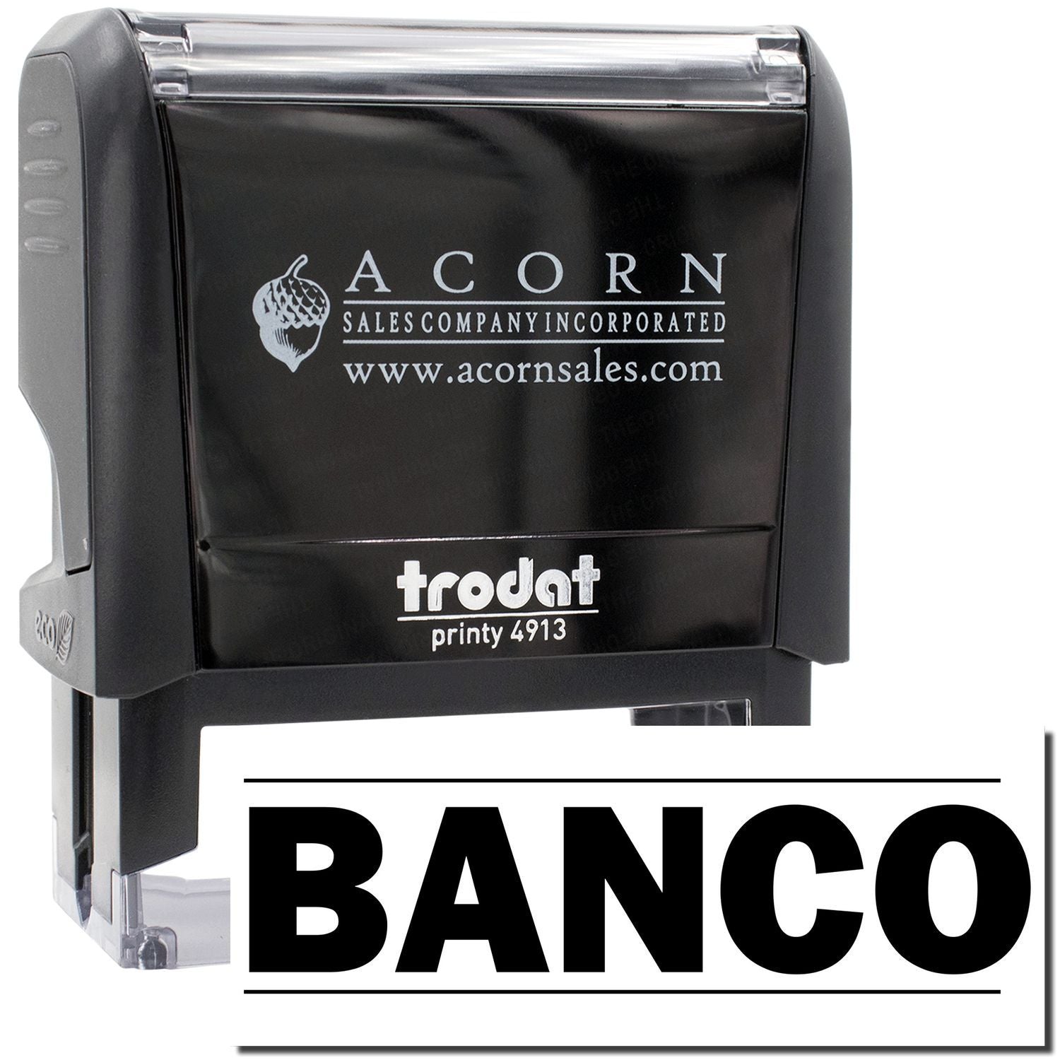 Trodat Printy 4913 stamp for Acorn Sales Company Incorporated, showing acornsales.com and BanCo branding text.