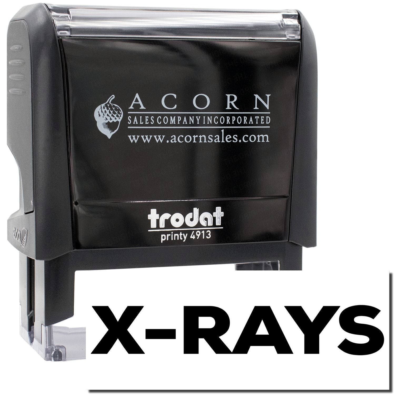 Acorn Sales Printy 4913 self-inking stamp for marking X-RAYS documents, with AcornSales.com branding