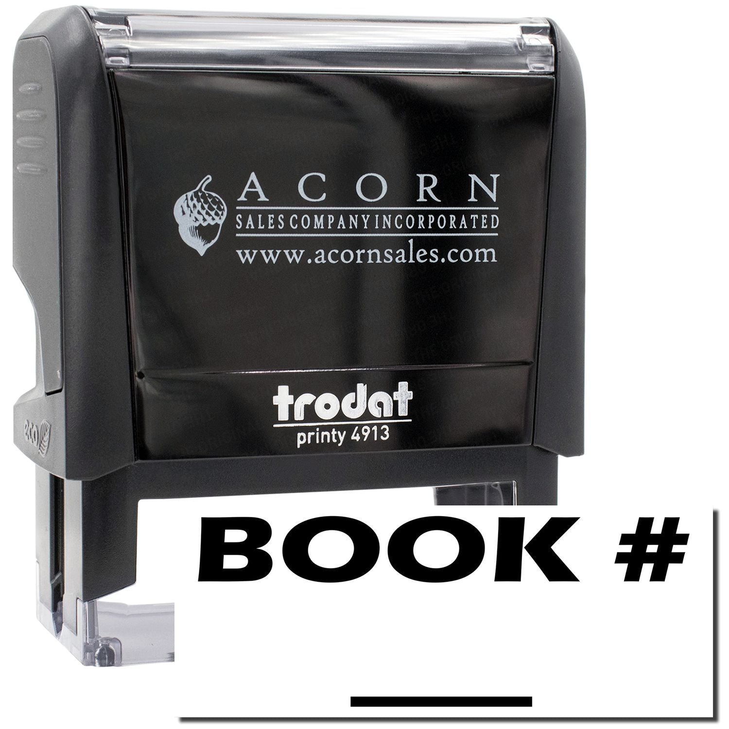 Acorn Sales branding stamp showing Frodot Printy 4913 Book # for marking documents and inventory records