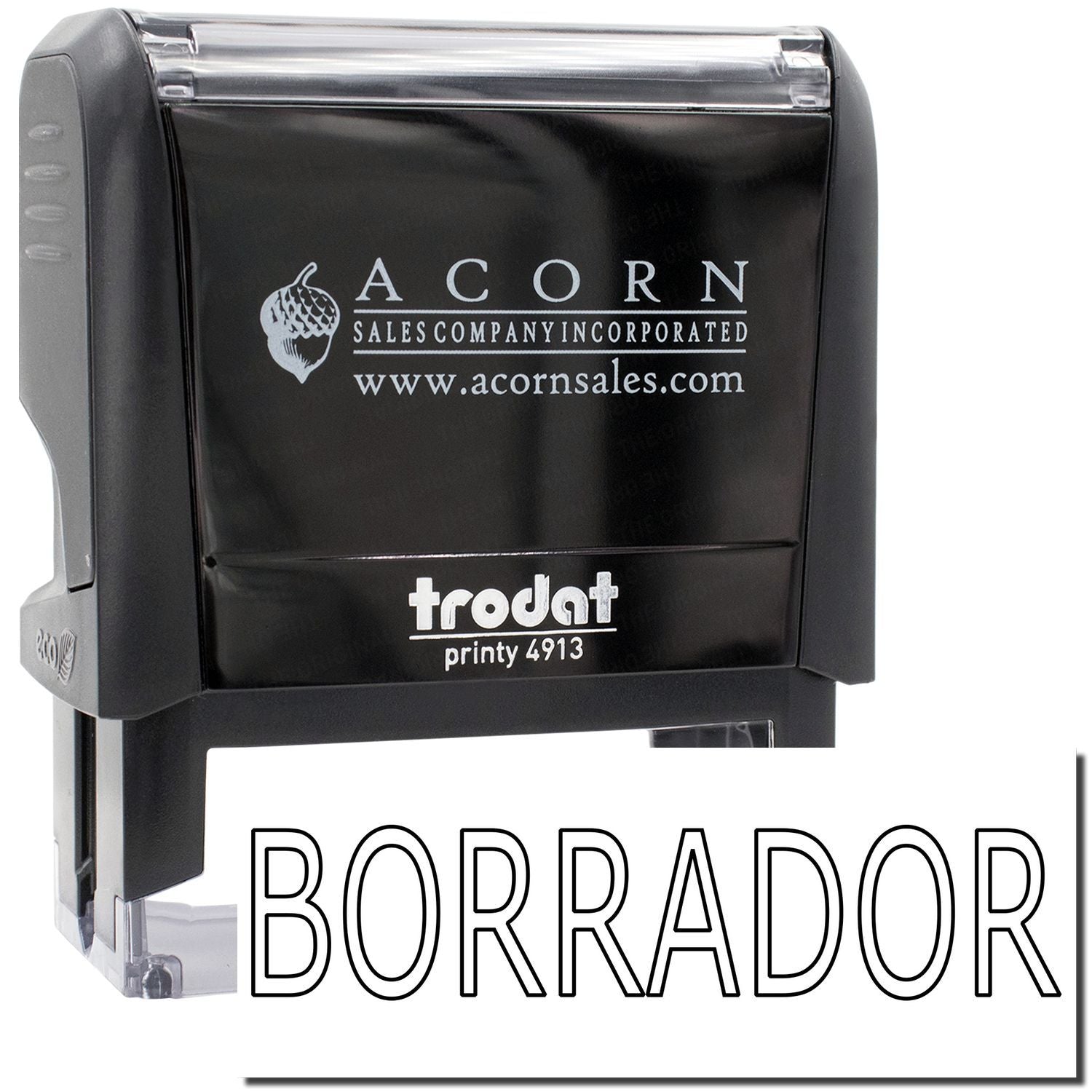 Acorn Sales Company Incorporated Borrador stamp label printer with AcornSales.com and printy 4913 branding for document marking
