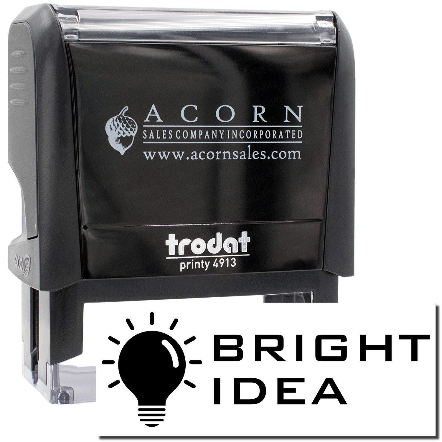 Acorn Sales Bright Idea label stamp, Frodt printy 4913, showing company branding for packaging and product marking.