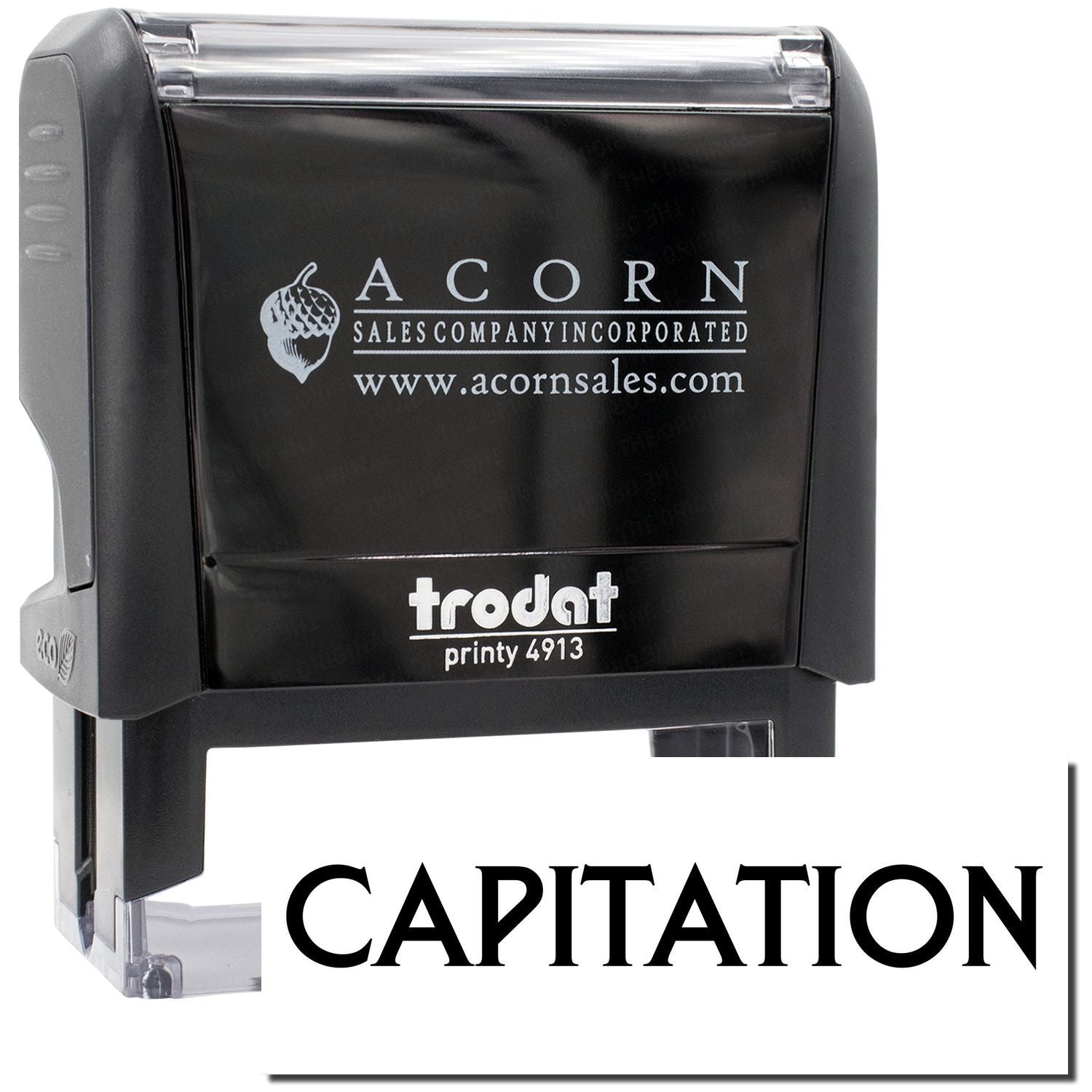 Acorn Sales Company Incorporated capitation stamp, Printy 4913 ink plate, used to mark capitation paperwork and documents