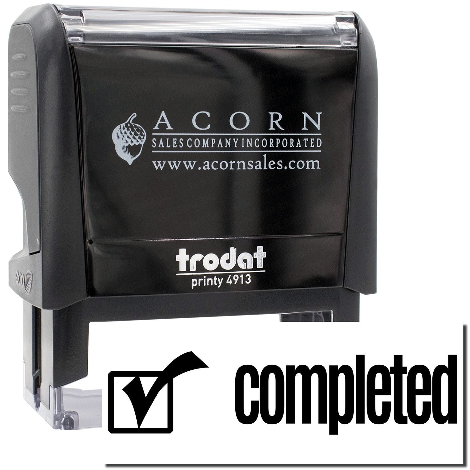Acorn Sales Company Printy 4913 ink stamp with Acorn sales logo and website text for branded invoices and forms.