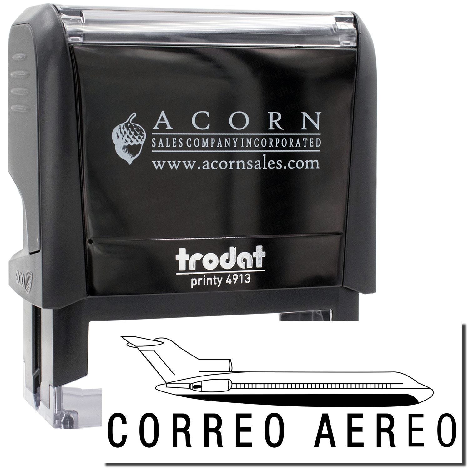 Acorn Sales company Printy 4913 stamp labeled Correo Aereo (air mail), for shipping and mailing documentation.