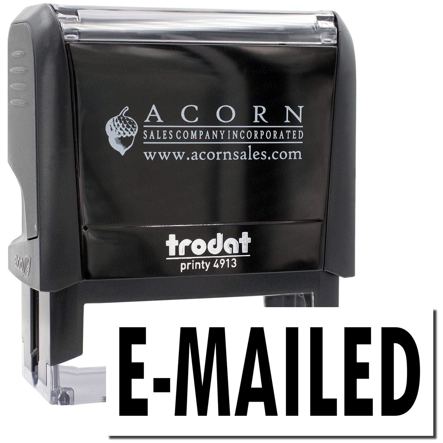 Trodat Printy 4913 self-inking stamp showing E-MAILED text, branded for Acorn Sales Company Incorporated.