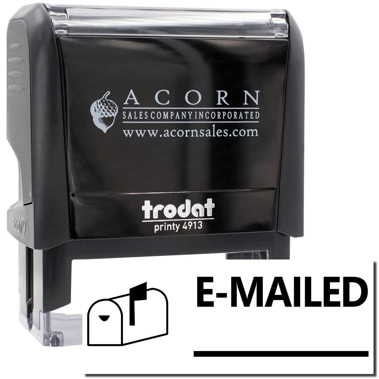 Acorn Sales Incorporated Printy 4913 stamp reading E-MAILED, used to mark documents as emailed for mailroom and office document processing.