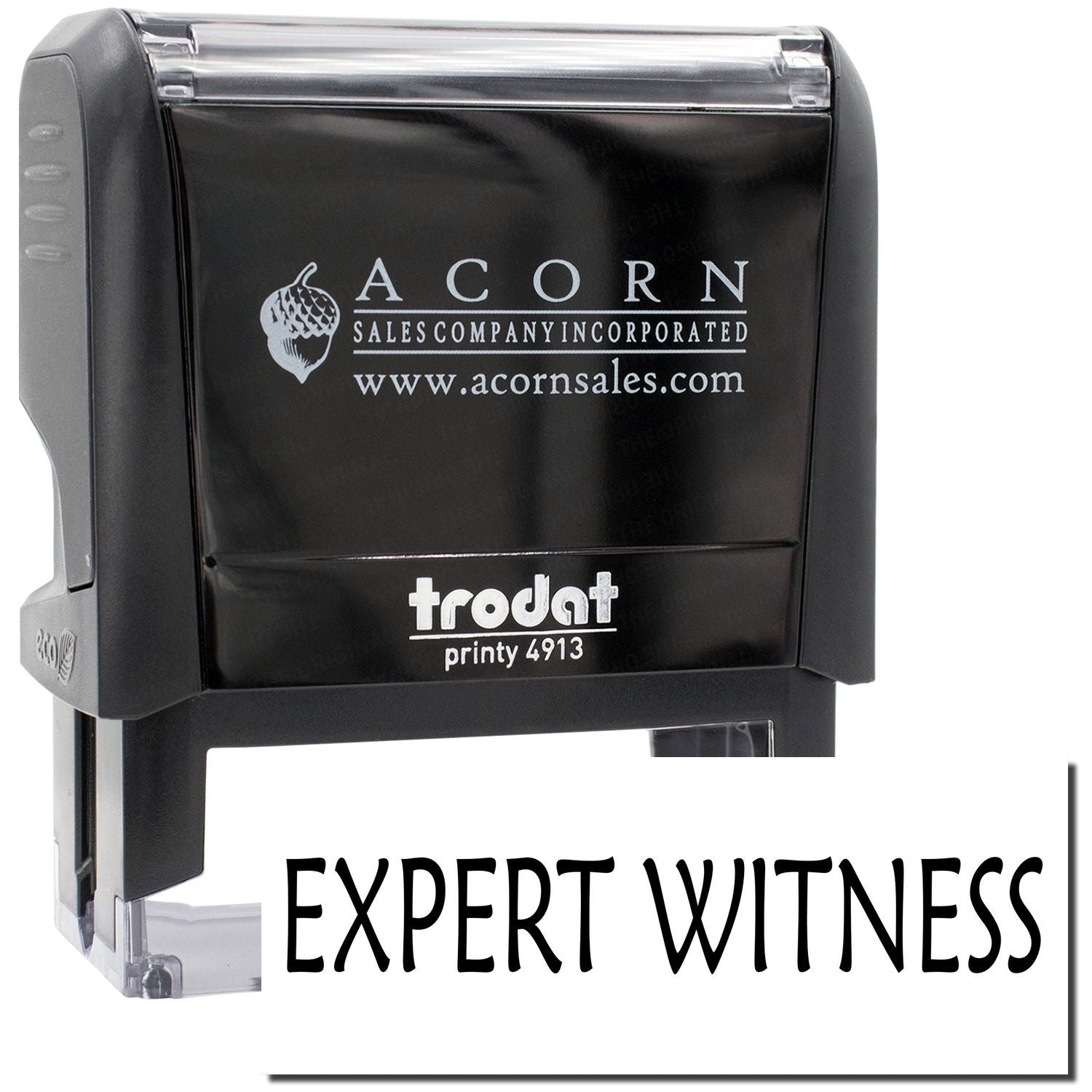 Acorn Sales Expert Wines Printy 4913 self-inking stamp with company logo and website for labeling packages.