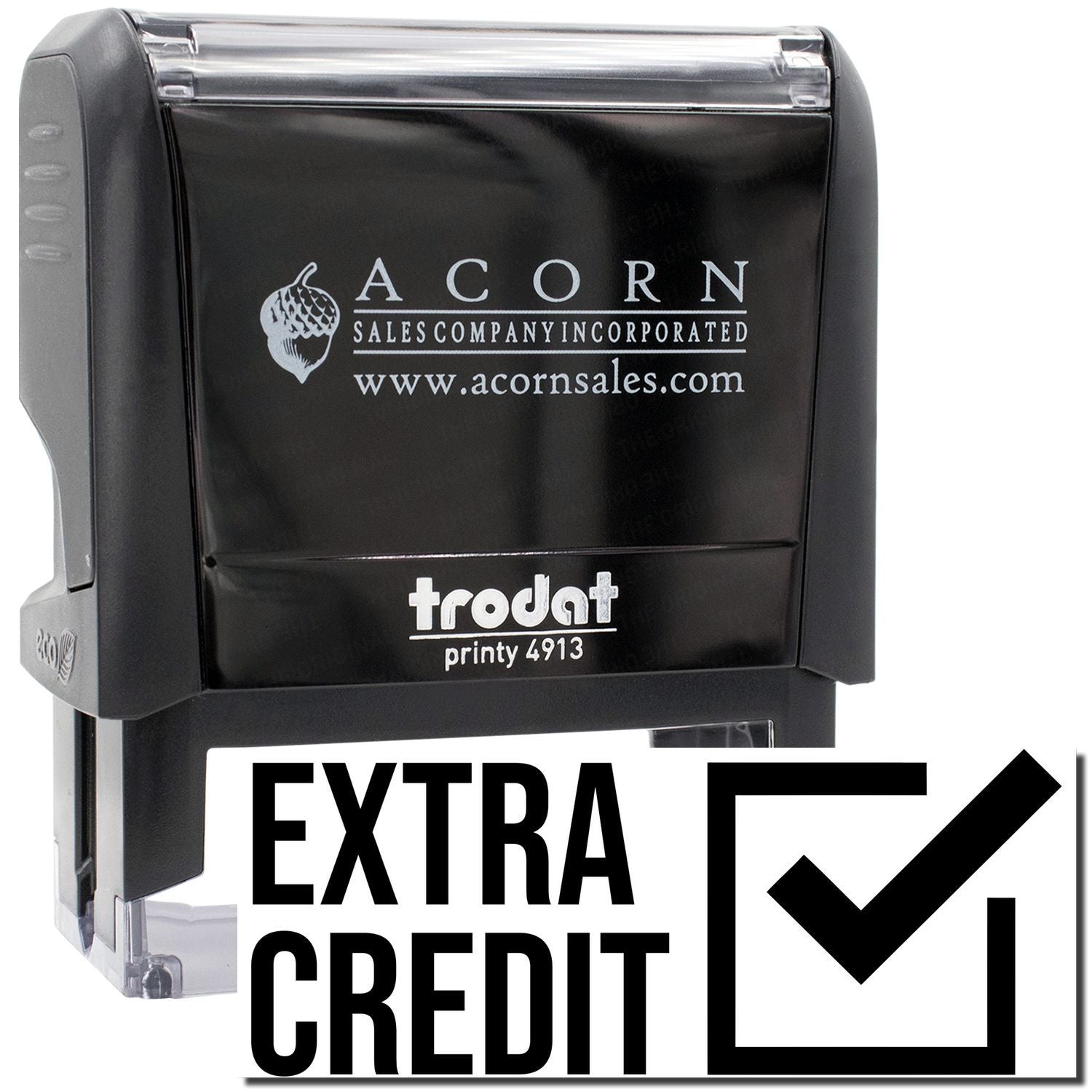 Acorn Sales Printy 4913 'Extra Credit' classroom stamp, branded with acornsales.com for marking homework and feedback grading.