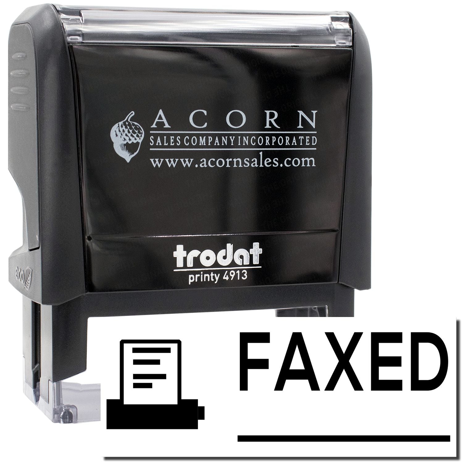 Acorn Sales Printy 4913 stamp labeled FAXED for marking documents with fax proof and shipment paperwork verification