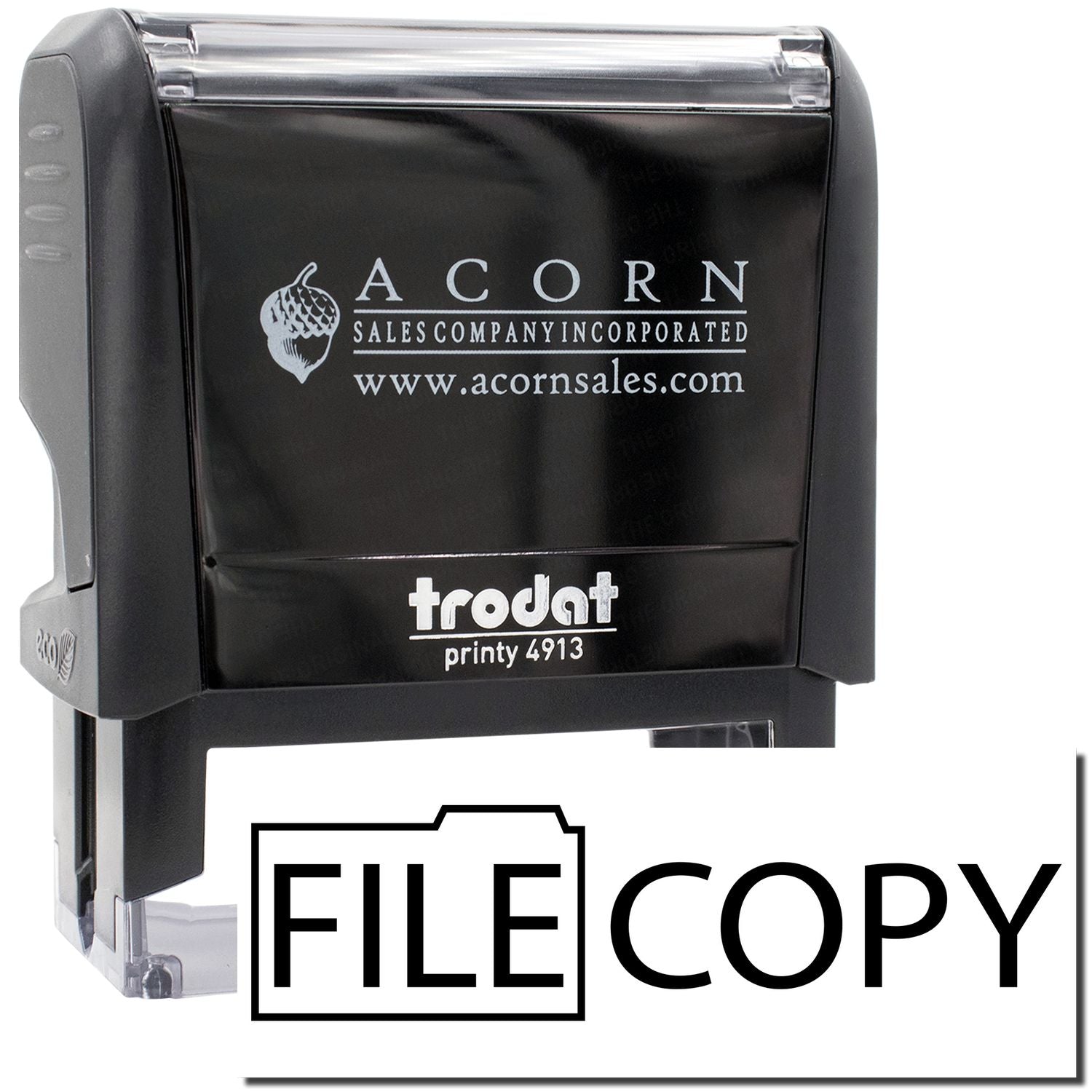 Acorn Sales branded File Copy stamp, Printy 4913 ink stamp for labeling and document copies in office.