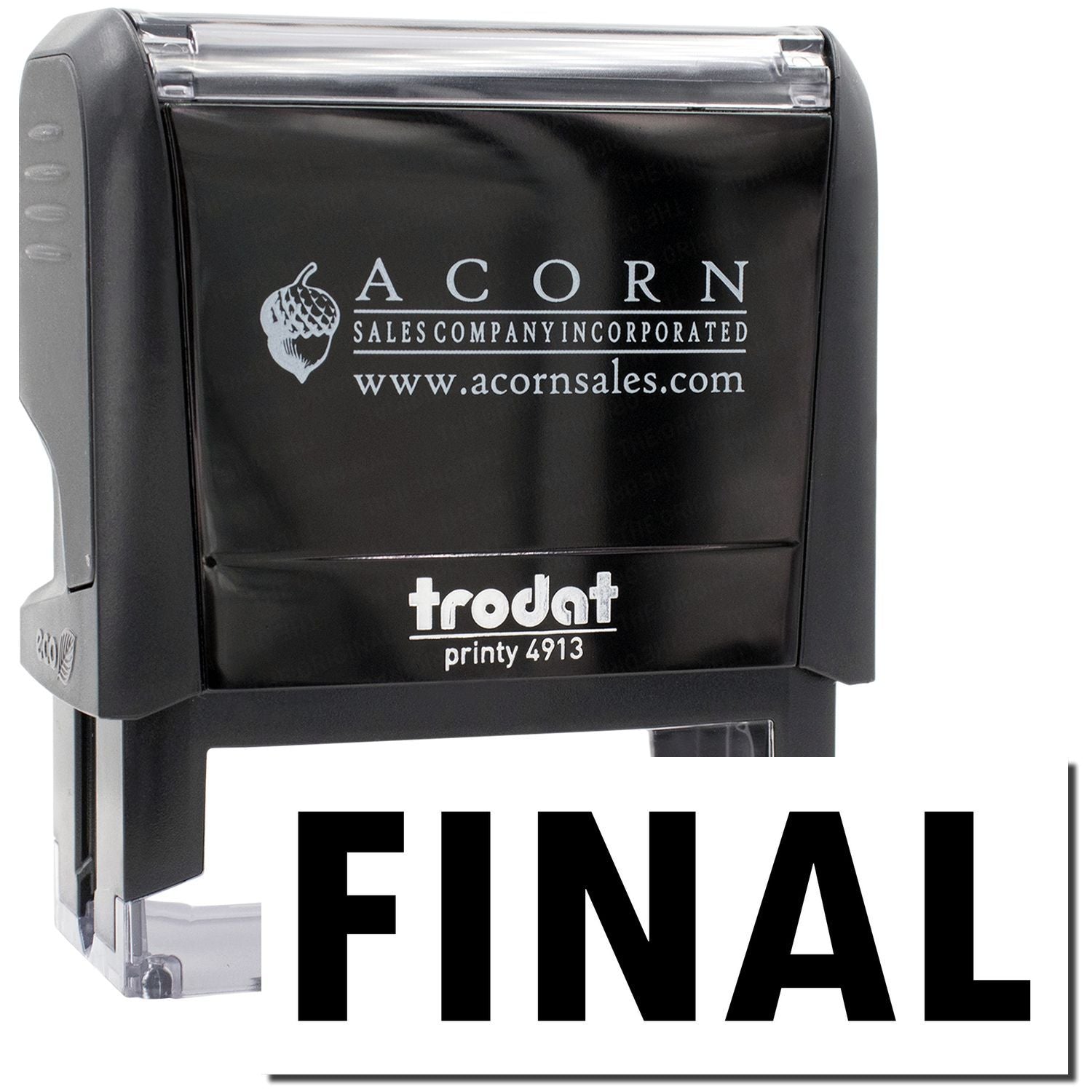 Acorn Sales custom Trodat Printy 4913 self-inking stamp with AcornSales.com branding for business labeling and marking