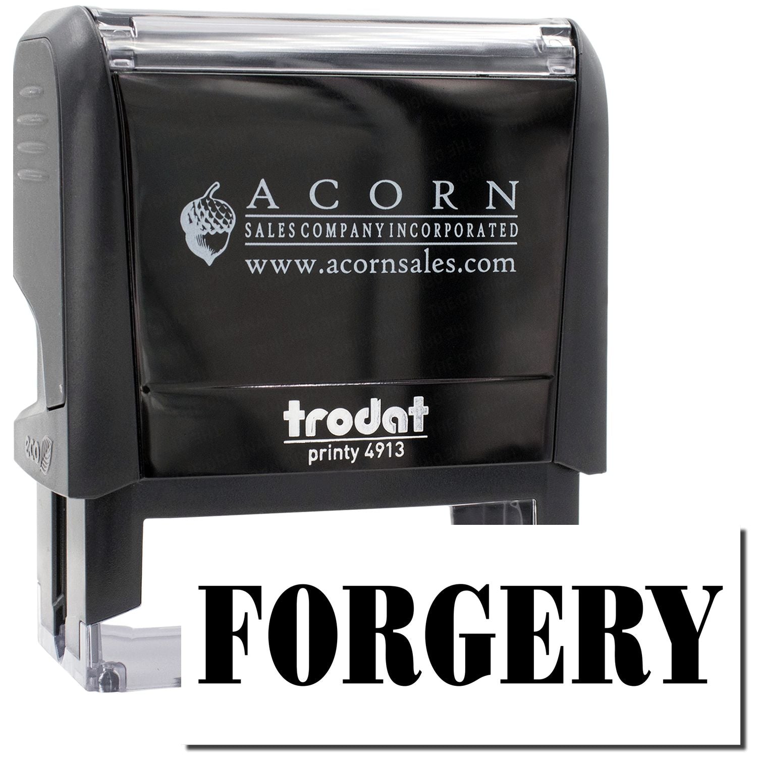 Acorn Sales Printy 4913 self-inking stamp for marking documents FORGERY for anti-fraud verification.
