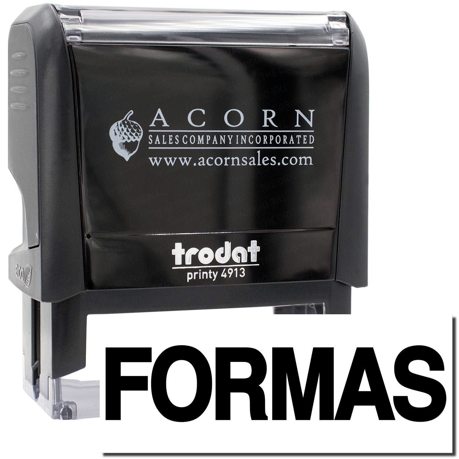 Pre-inked Printy 4913 stamp from Acorn Sales Company with FORMAS imprint, for document labeling and quick approvals at acornsales.com