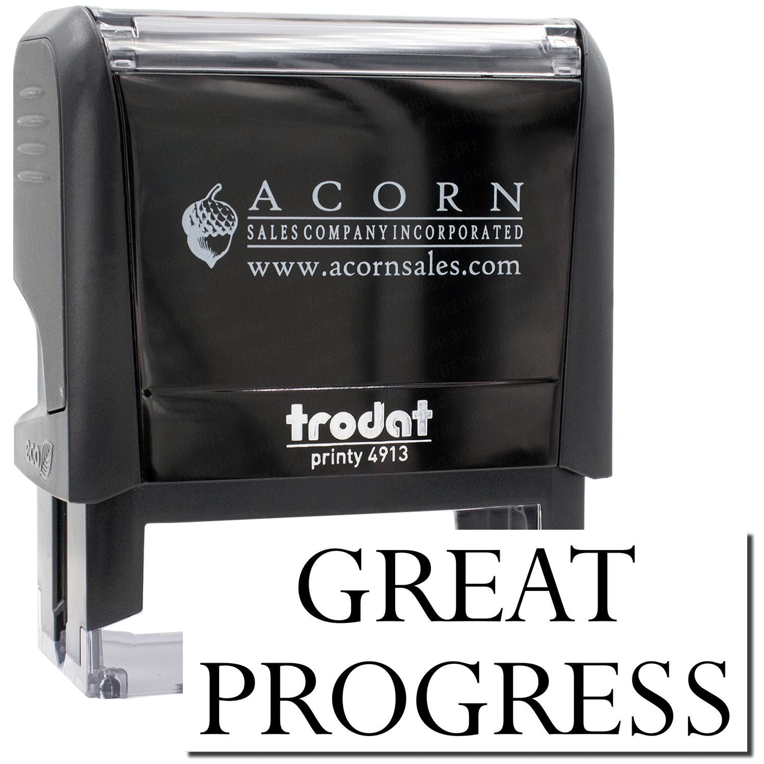 Acorn Sales Printy 4913 stamp showing Acorn Sales Company Inc logo and Great Progress message for branding and marking