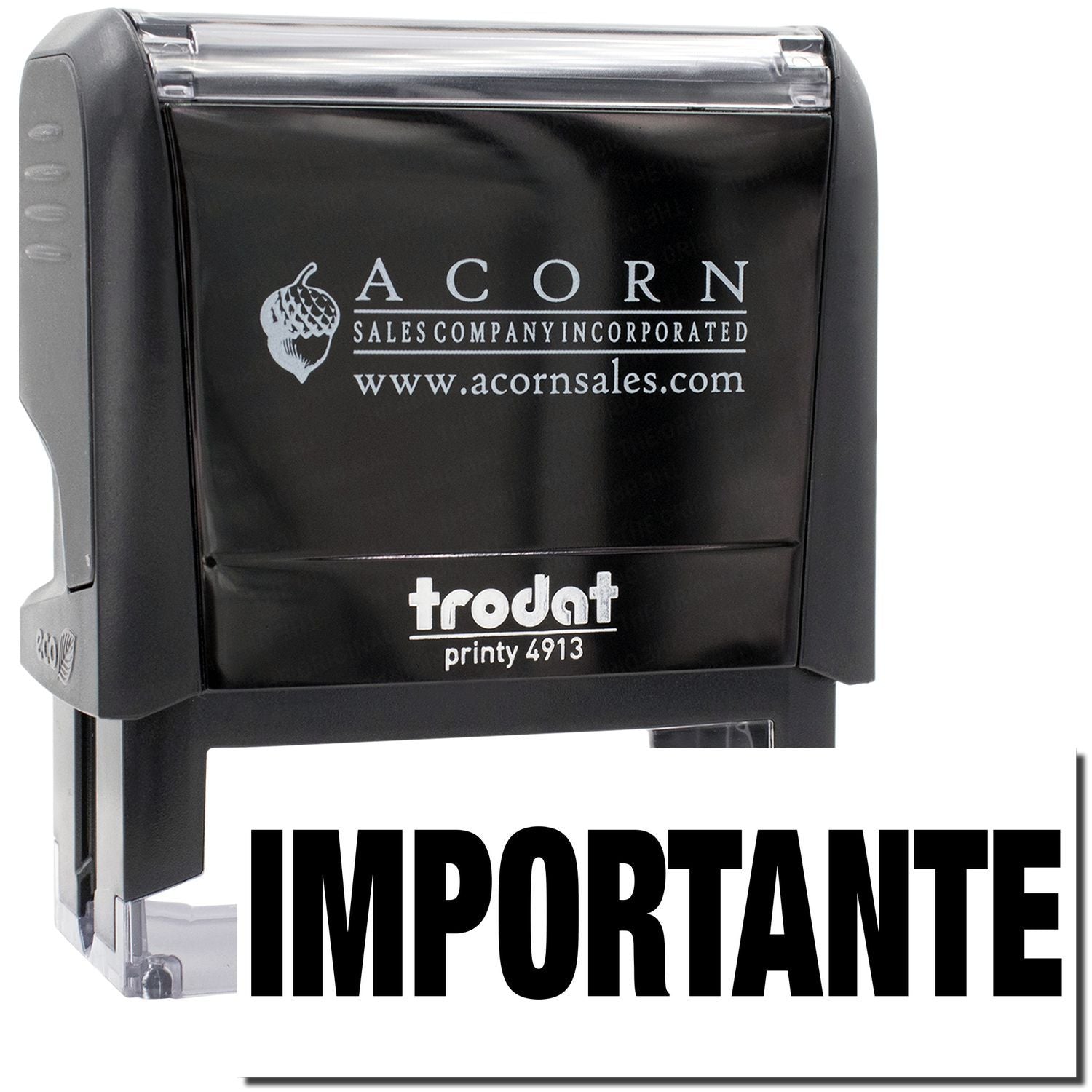 Acorn Sales Incorporated Printy 4913 stamp showing company logoused for automated imprinting and document marking with Acorn sales branding.