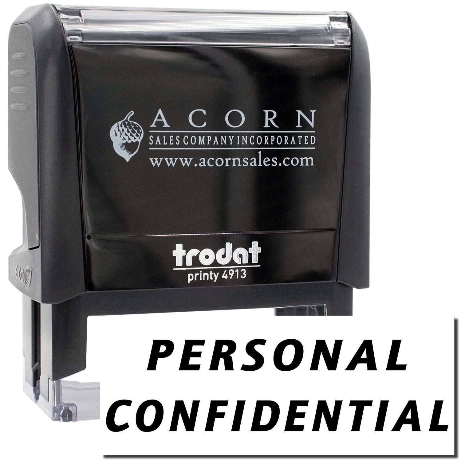 Acorn Sales Printy 4913 Personal Confidential self-inking stamp for quick office privacy security labeling and document sealing.